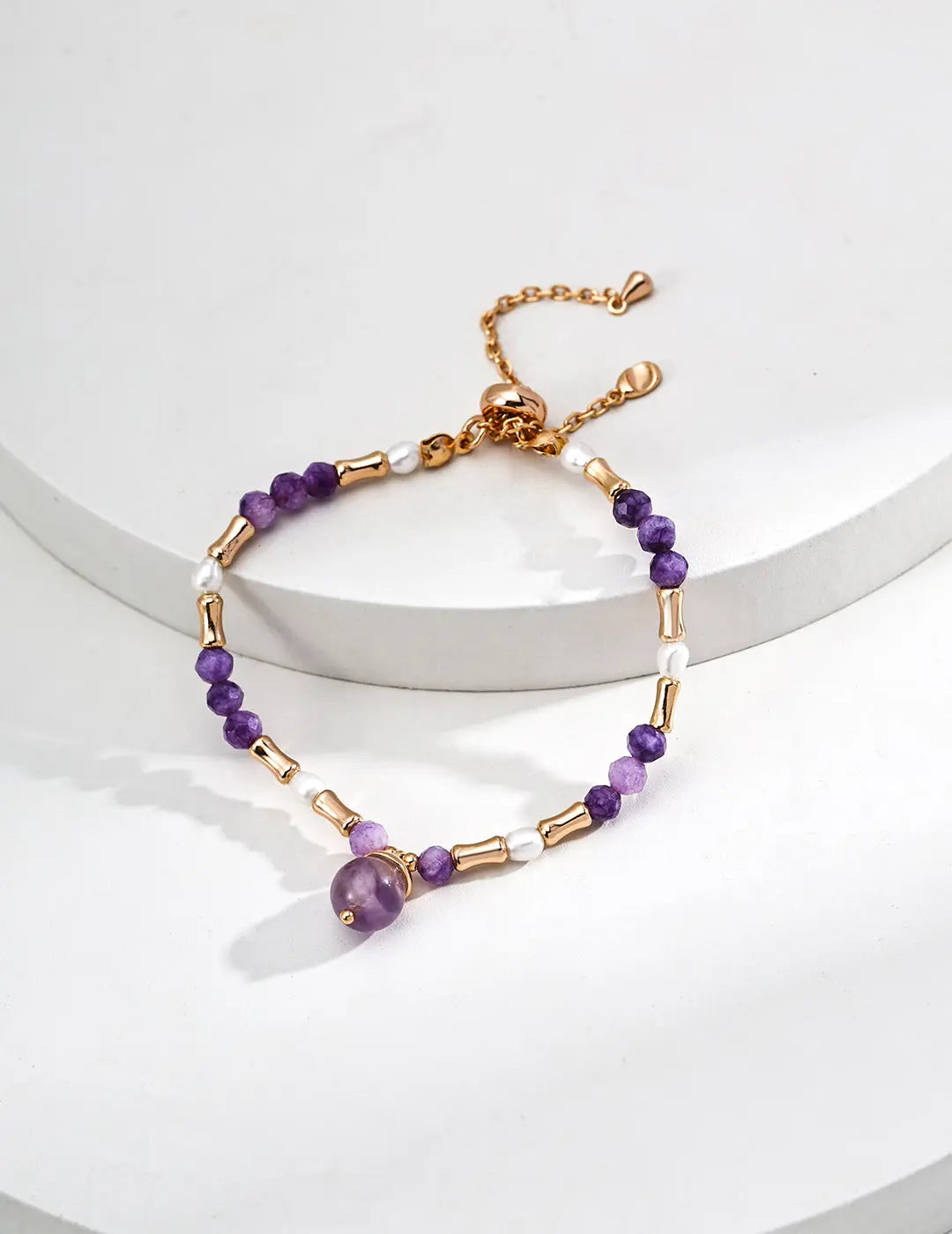 Freshwater Pearl Amethyst Bead Bracelet 925 Silver Vintage Gold 16cm Irregular Beauty Pearl