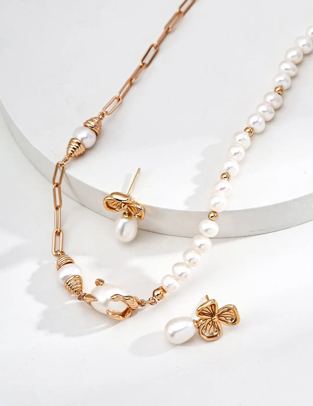 S925 Silver Clover Flower Natural Pearl Drop Earrings Vintage Gold Irregular Beauty Pearl