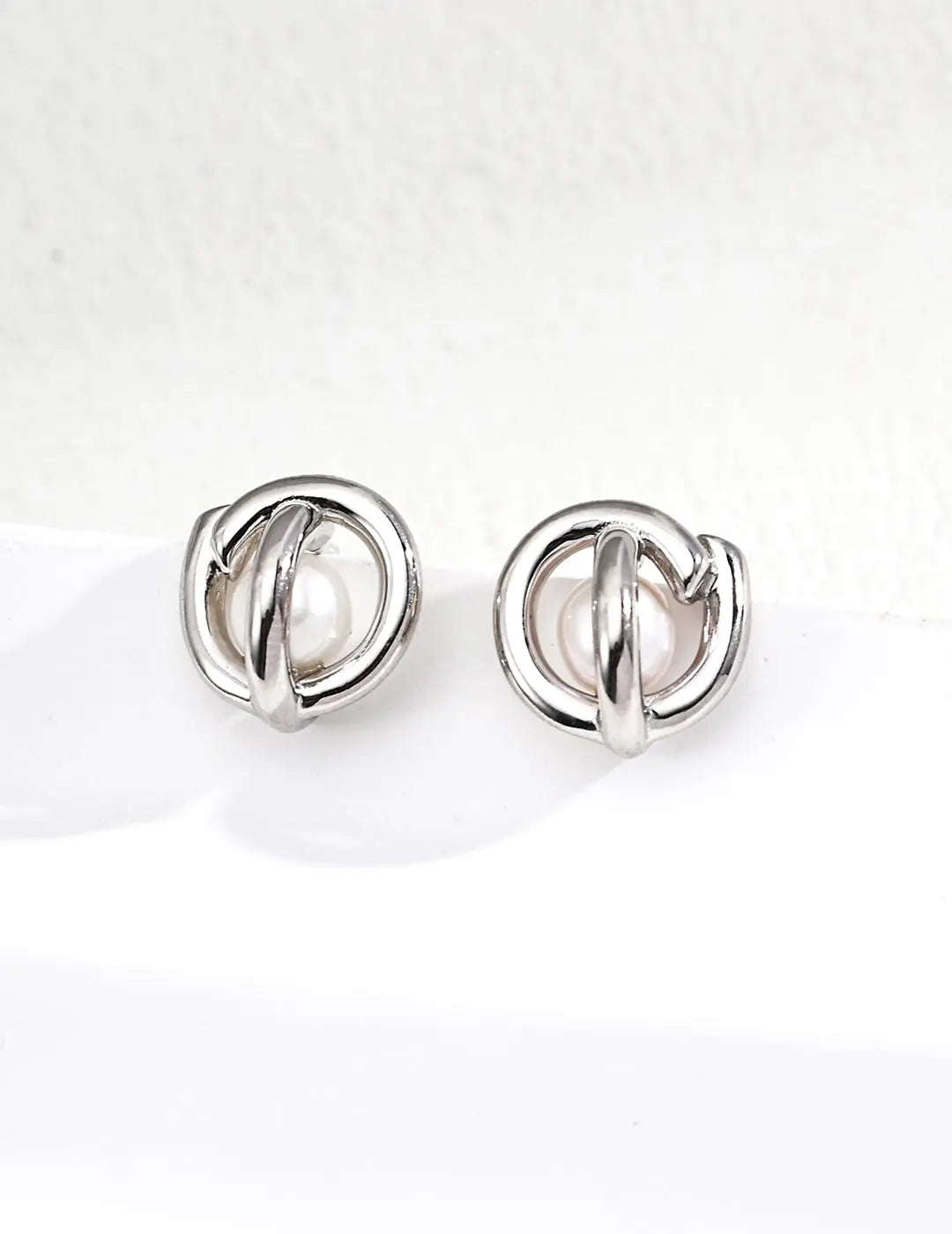 S925 Silver Interlocked Ring Natural Pearl Stud Earrings Vintage Gold Irregular Beauty Pearl