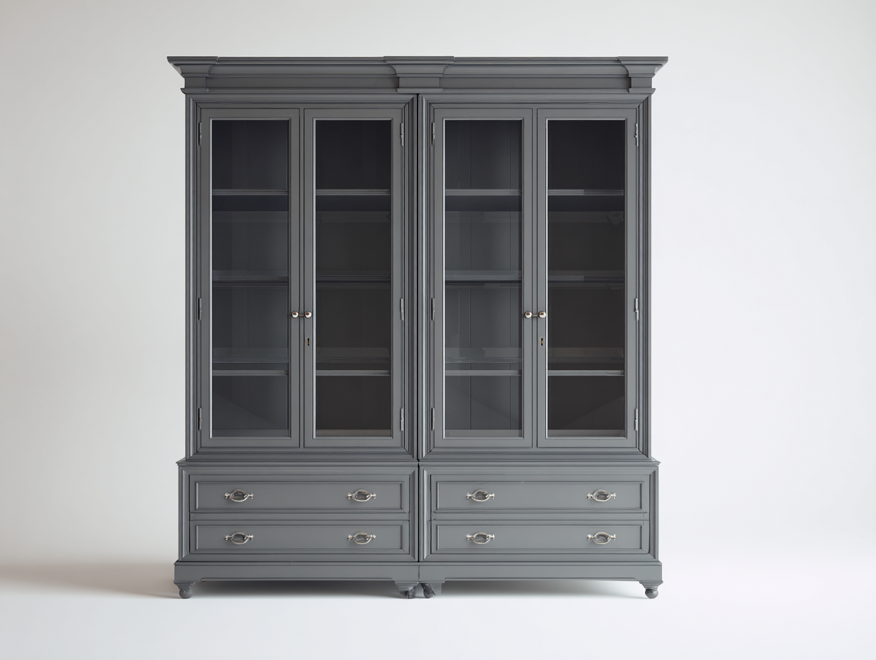 Vitrina de madera con puertas de vidrio 180x45x200 cm - gris - diseño clásico para salón-Zinarohome