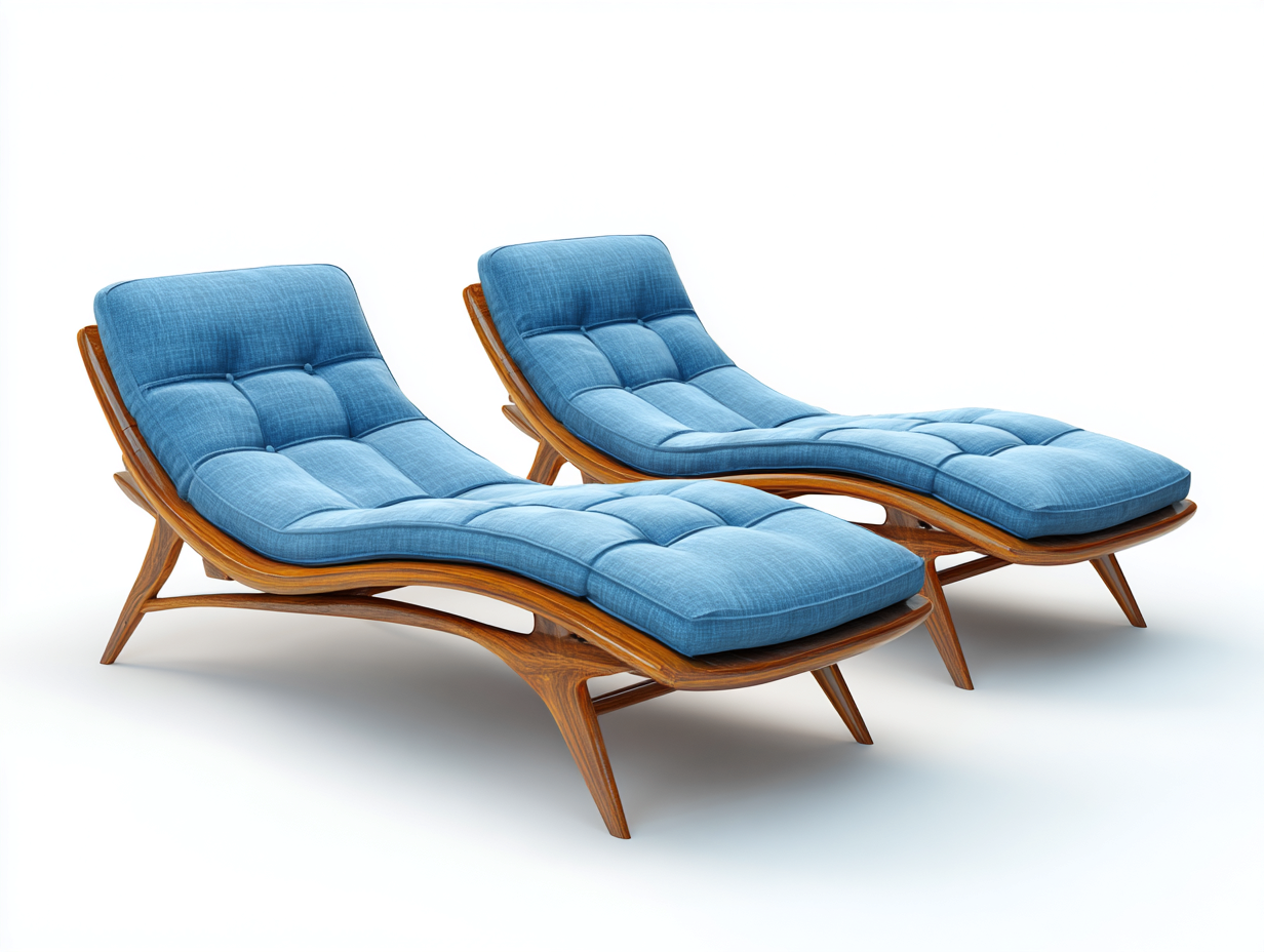 Tumbonas de exterior con estructura de madera 165x65x75 cm - azul y madera - diseño moderno para jardín-Zinarohome