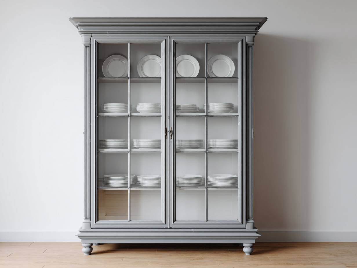 Vitrinas de madera y vidrio 120x40x190 cm - gris claro - diseño clásico con 2 puertas-Zinarohome
