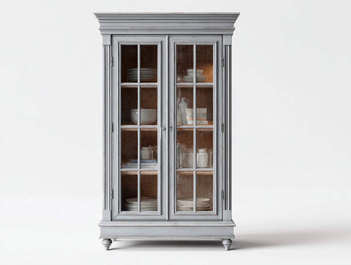 Vitrinas 95x45x180 cm gris envejecido - madera y vidrio - diseño clásico - para salón-Zinarohome
