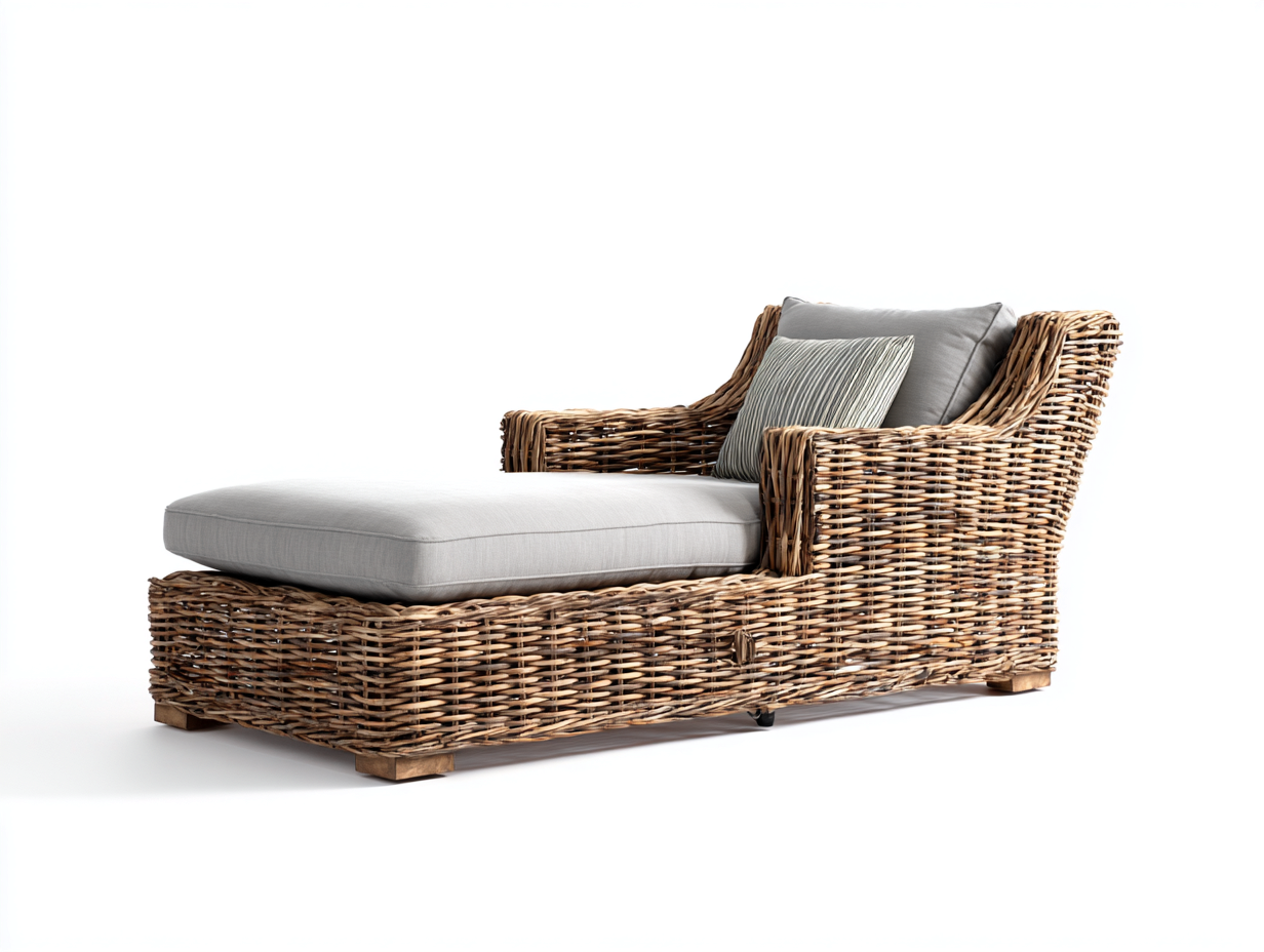 Tumbonas ratán sintético 180x70x75 cm - color natural-gris - diseño moderno con cojín acolchado y respaldo lateral-Zinarohome