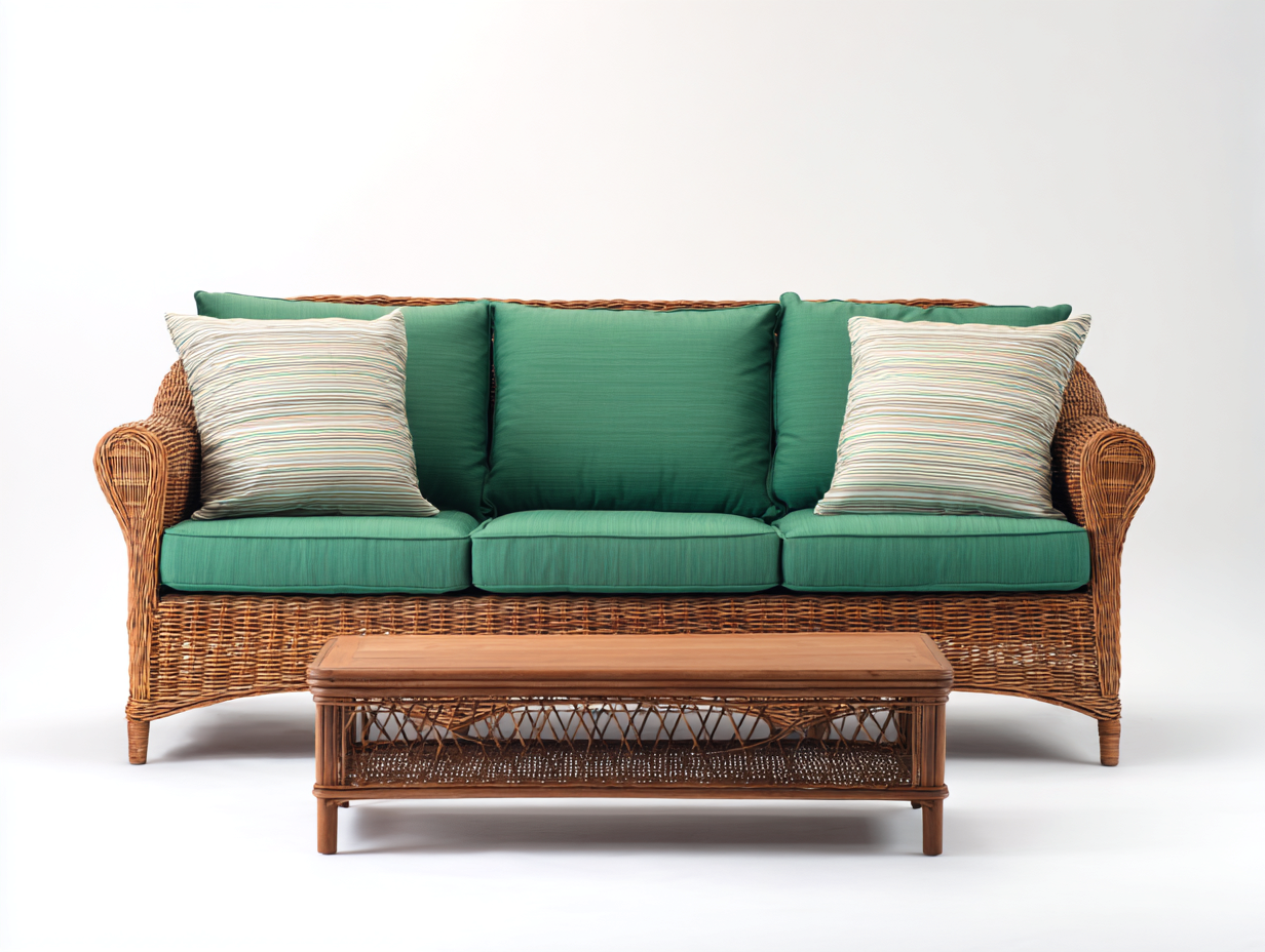 Sofá de exterior de ratán con mesa rectangular 180x80x85 cm - marrón y verde - diseño clásico para jardín-Zinarohome