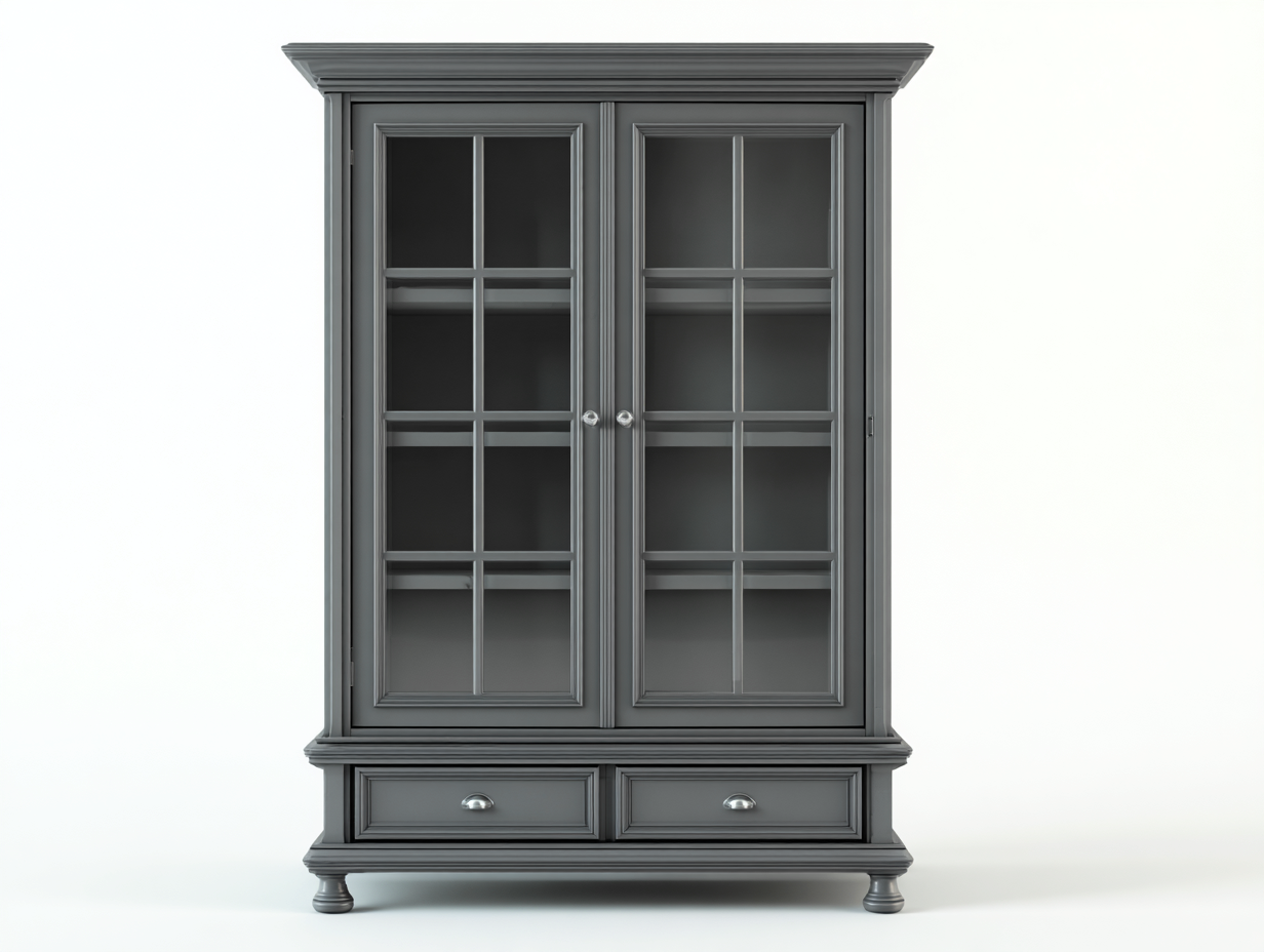 Vitrinas madera MDF y vidrio 100x40x180 cm - gris - 2 puertas y 2 cajones - diseño clásico elegante-Zinarohome