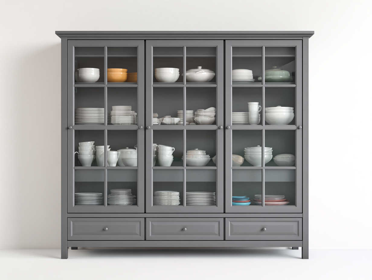 Vitrinas madera 150x45x200 cm - color gris - diseño moderno con puertas de vidrio y almacenamiento amplio-Zinarohome