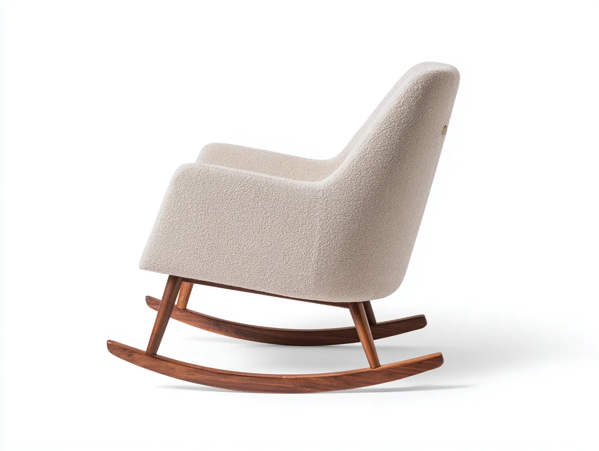 Mecedora de bouclé beige 87 x 73 x 94 cm - beige y nogal oscuro - perfil suave para salón