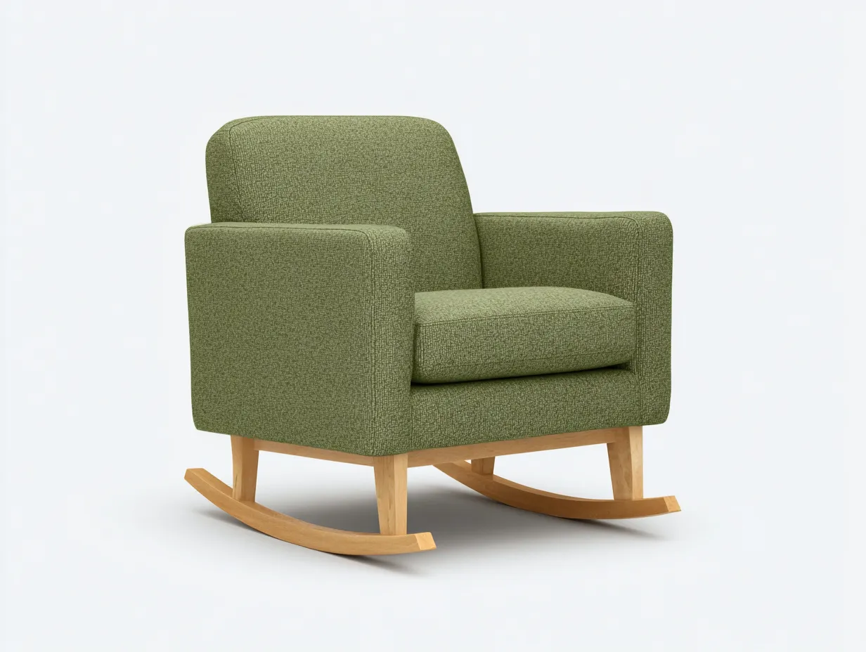 Mecedora tapizada en verde oliva 83 x 73 x 86 cm - verde oliva y roble claro - brazos rectos para salón