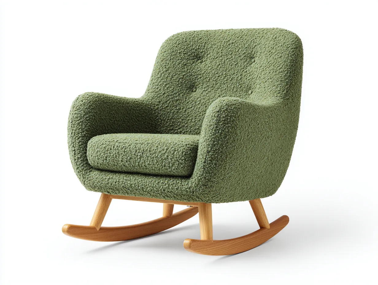 Mecedora de salón en tejido verde oliva 93x71x92 cm - verde oliva y roble claro - balanceo cómodo y look orgánico