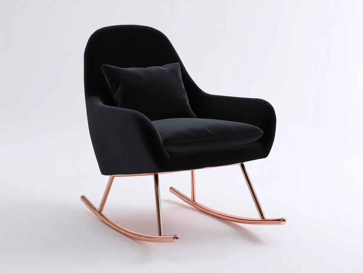 Mecedora de salón en terciopelo negro 88 x 76 x 98 cm - negro y oro rosa - diseño curvo contemporáneo