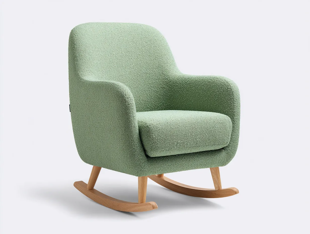 Mecedora en bouclé verde salvia 92x70x91 cm - verde salvia y roble claro - para salón - diseño suave actual