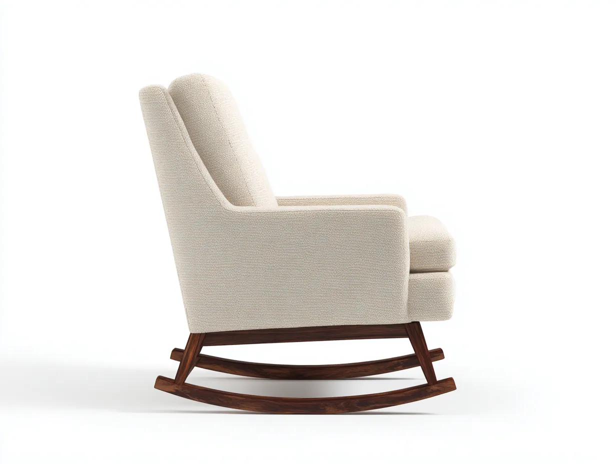 Mecedora tapizada en bouclé crema 95x72x100 cm - crema y nogal oscuro - para salón - balanceo suave contemporáneo
