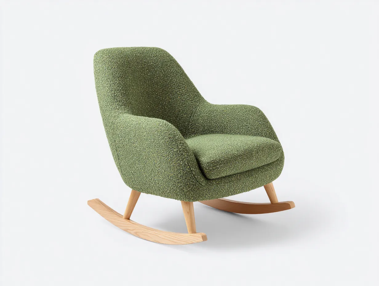 Mecedora en tejido verde musgo 84 x 71 x 88 cm - verde musgo y roble claro - diseño redondeado para salón