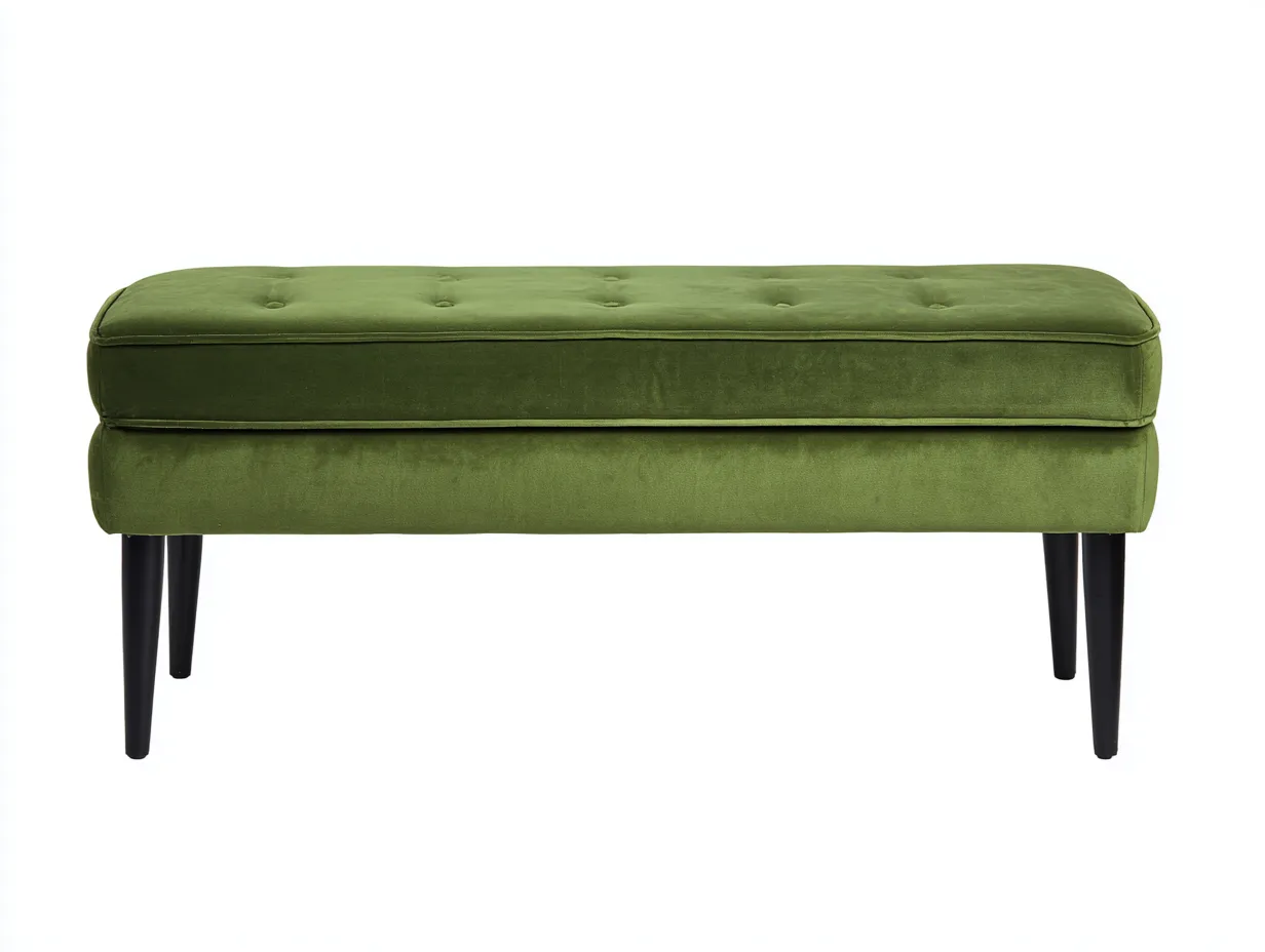 Banco para dormitorio 126x40x47 cm - verde oliva - terciopelo capitoné con patas negras
