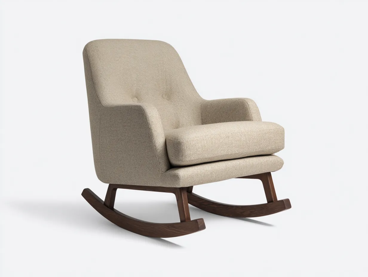 Mecedora de salón en tela beige 94x71x98 cm - beige y nogal oscuro - respaldo alto y estilo atemporal