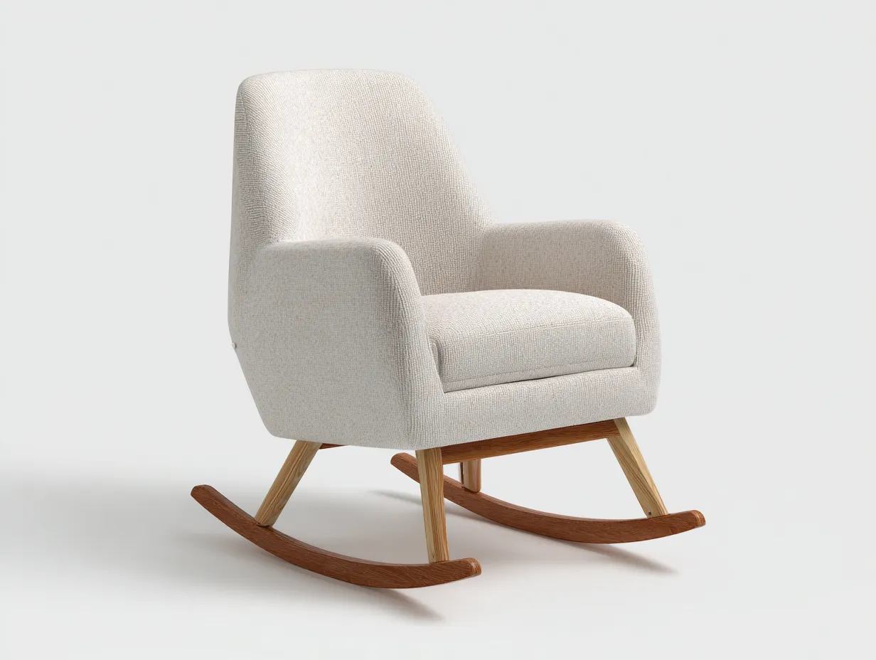 Mecedora moderna tapizada en blanco roto 95x72x99 cm - blanco roto y roble miel - para salón - estilo depurado