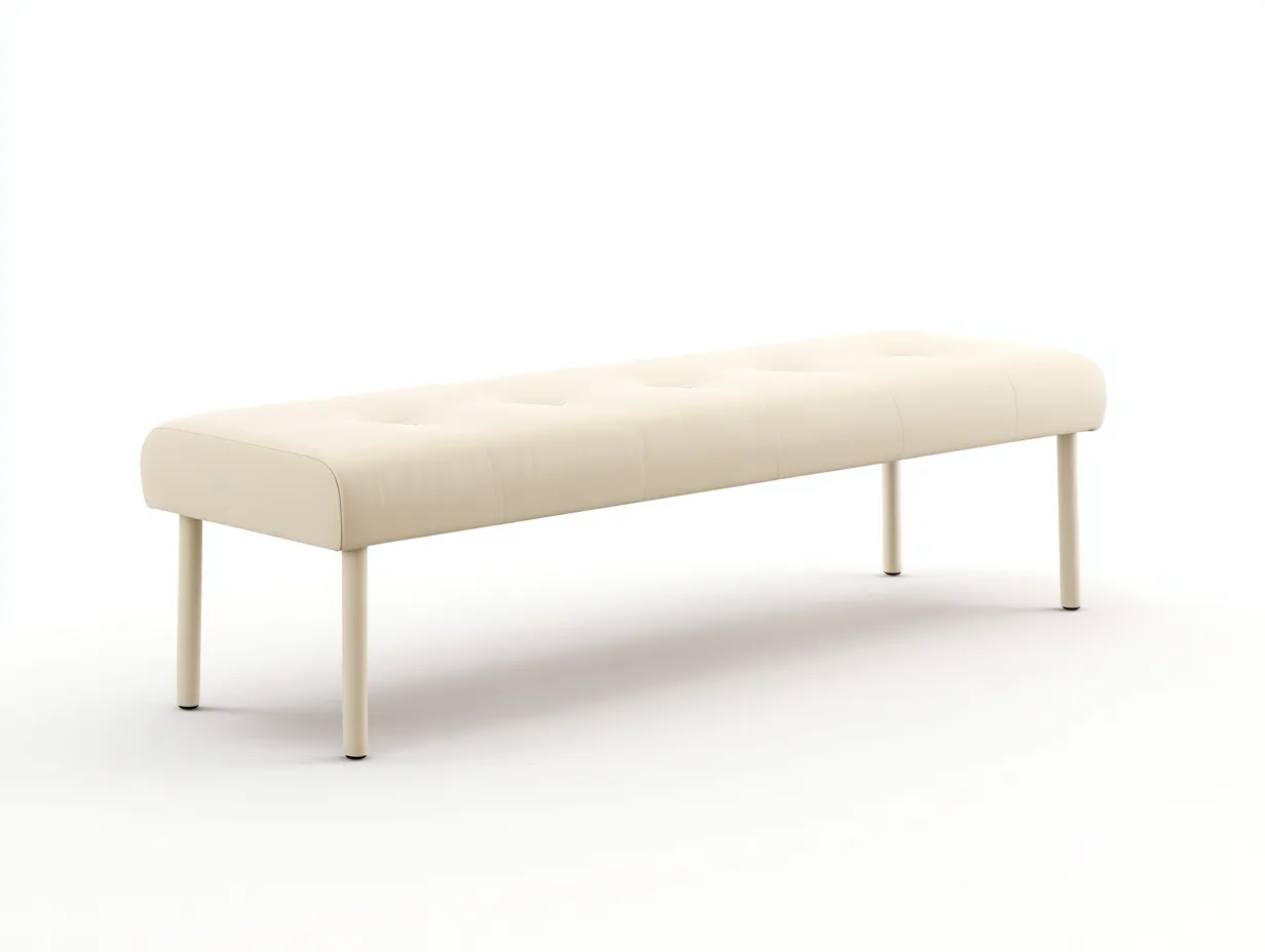 Banco para dormitorio 132x41x45 cm - crema marfil - tapizado capitoné con patas finas