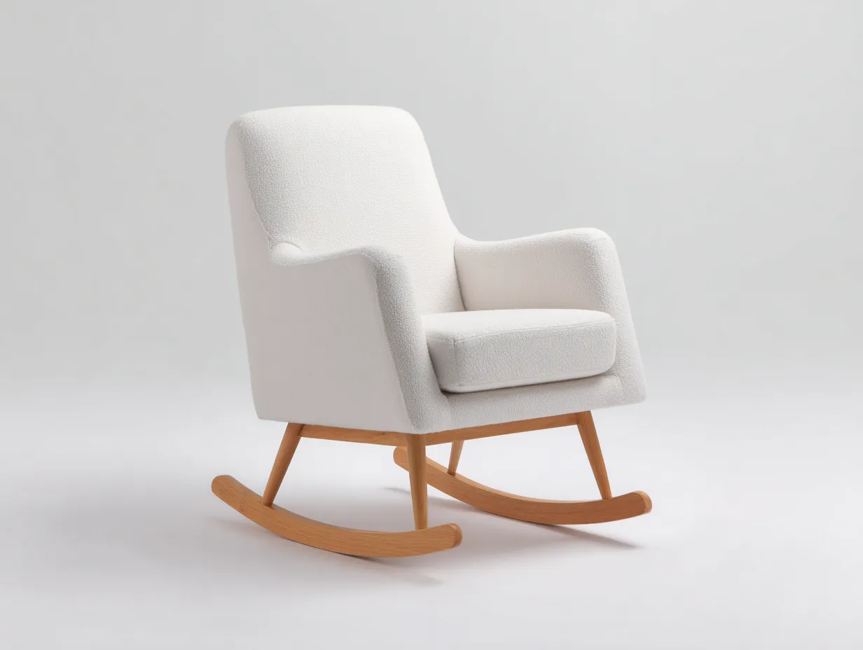 Mecedora de salón en bouclé blanco 94x70x96 cm - blanco y roble claro - comodidad compacta de inspiración nórdica