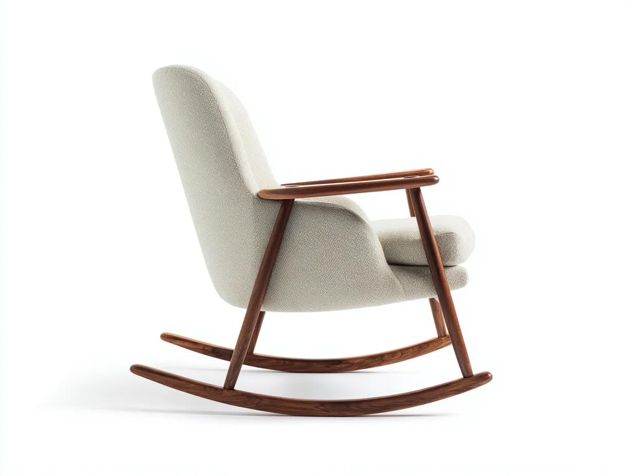 Mecedora tapizada en crema con brazos de nogal 89 x 75 x 95 cm - crema y nogal oscuro - para salón - detalle lateral en madera