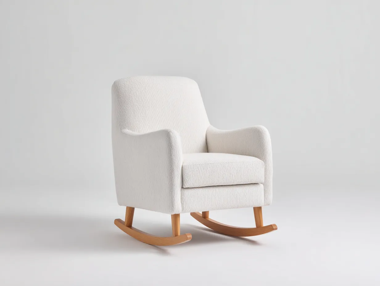 Mecedora de salón en tejido marfil 94x71x97 cm - marfil y roble natural - diseño ligero y envolvente