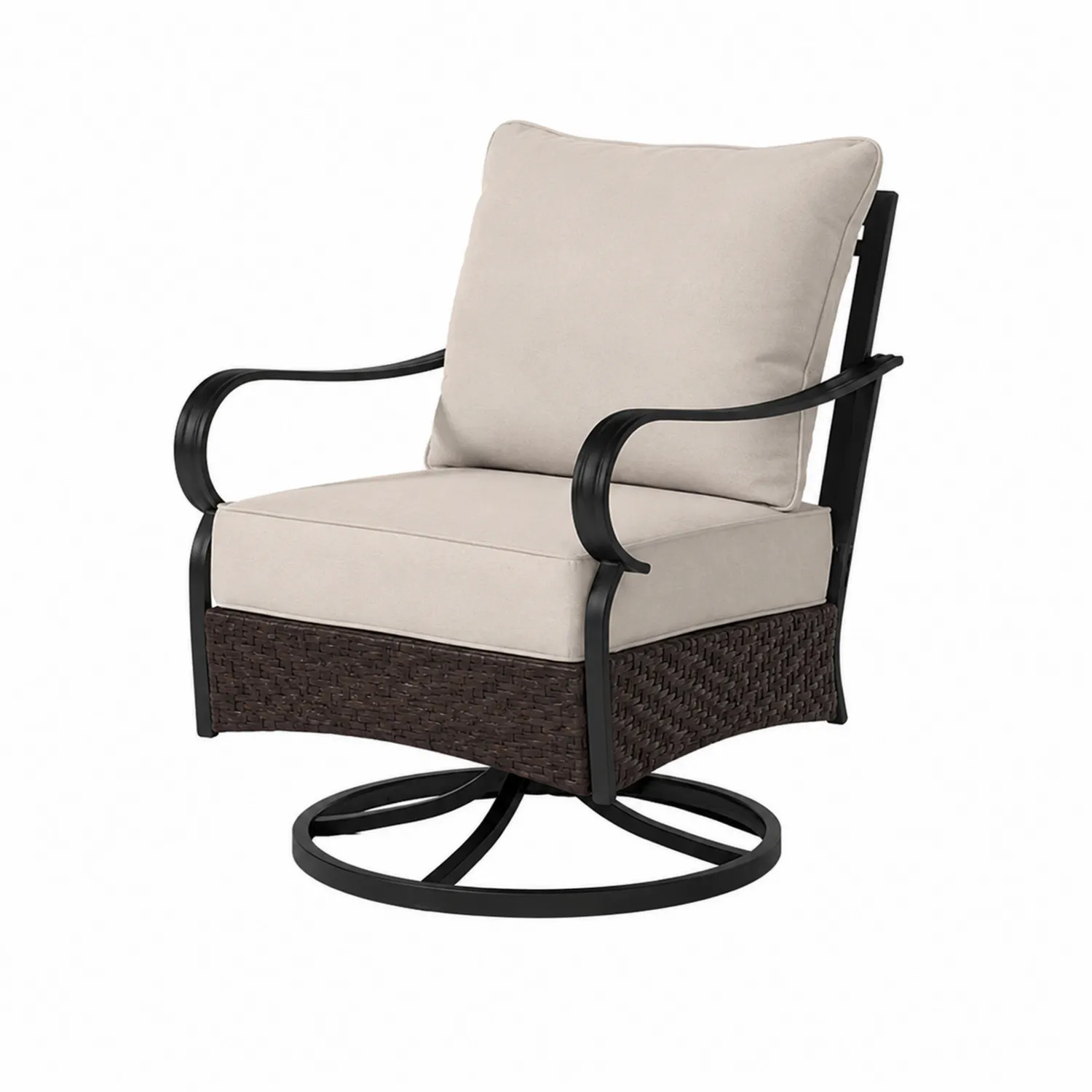 Fauteuil en métal et résine tressée avec coussins en polyester beige