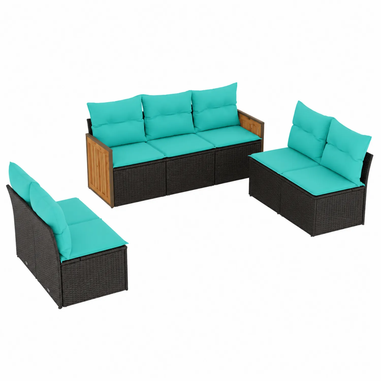 Ensemble de Canapés en Rotin avec Coussins Turquoise