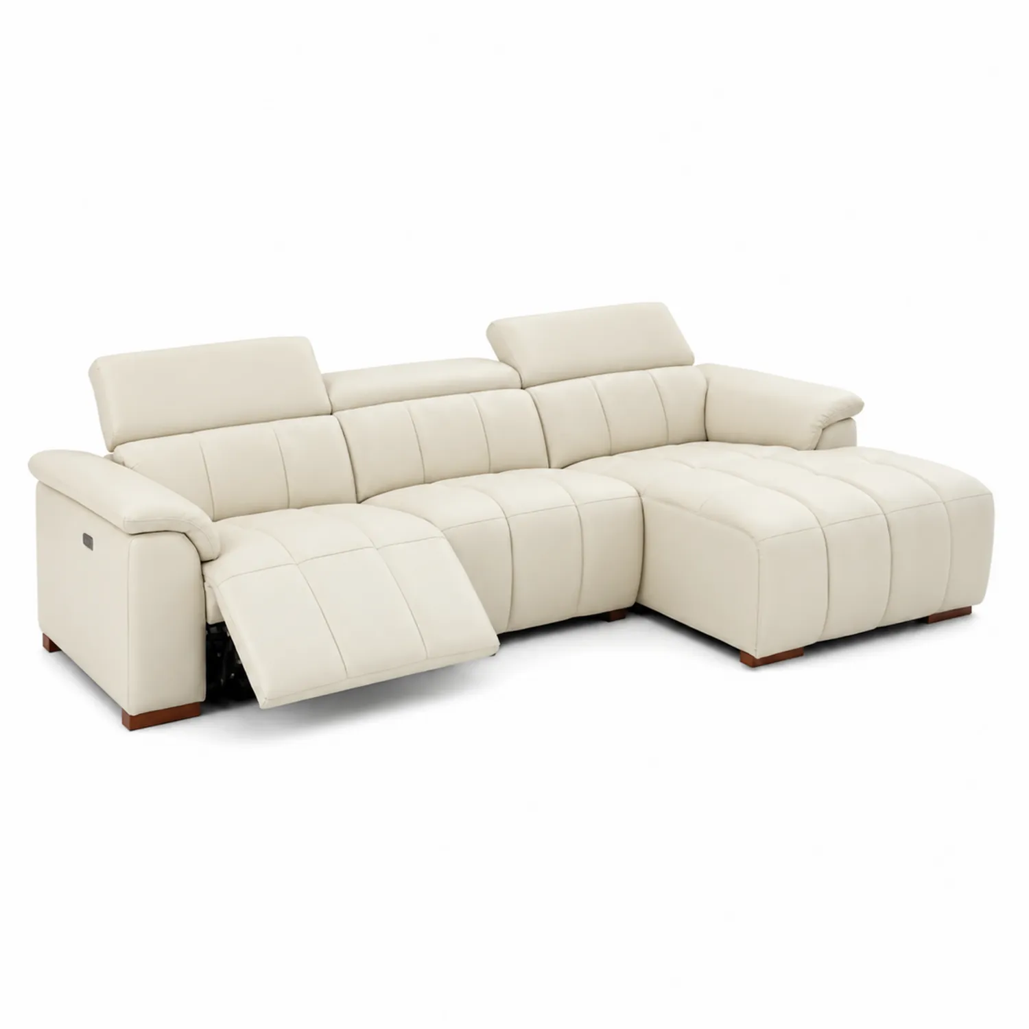 Canapé d'angle en cuir beige avec fonction d'inclinaison