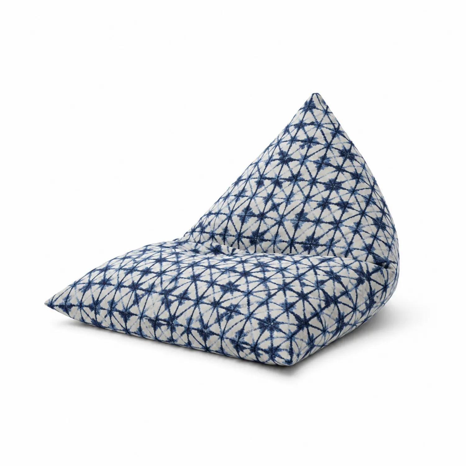 Fauteuil pouf en tissu de coton bleu et blanc