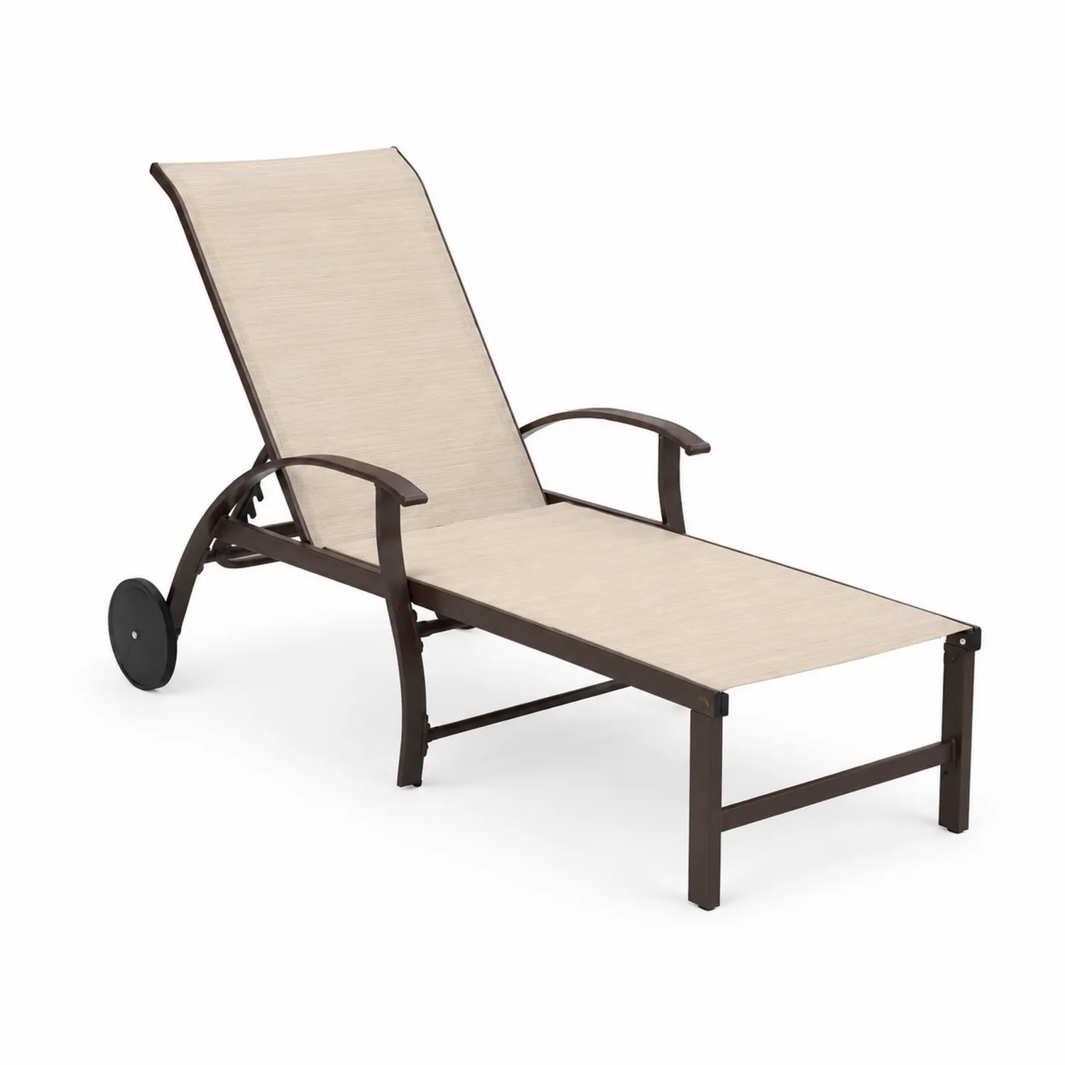 Chaise longue en métal brun et textilène beige