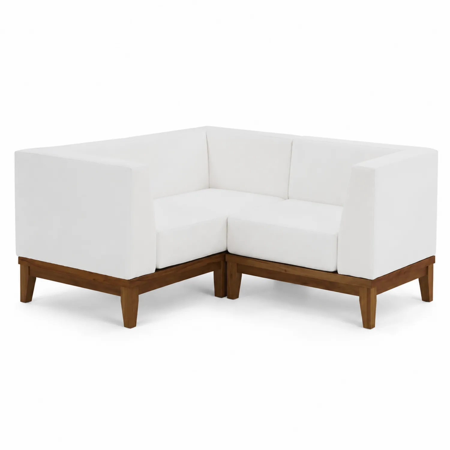 Canapé d'angle modulaire en bois d'acacia et polyester blanc