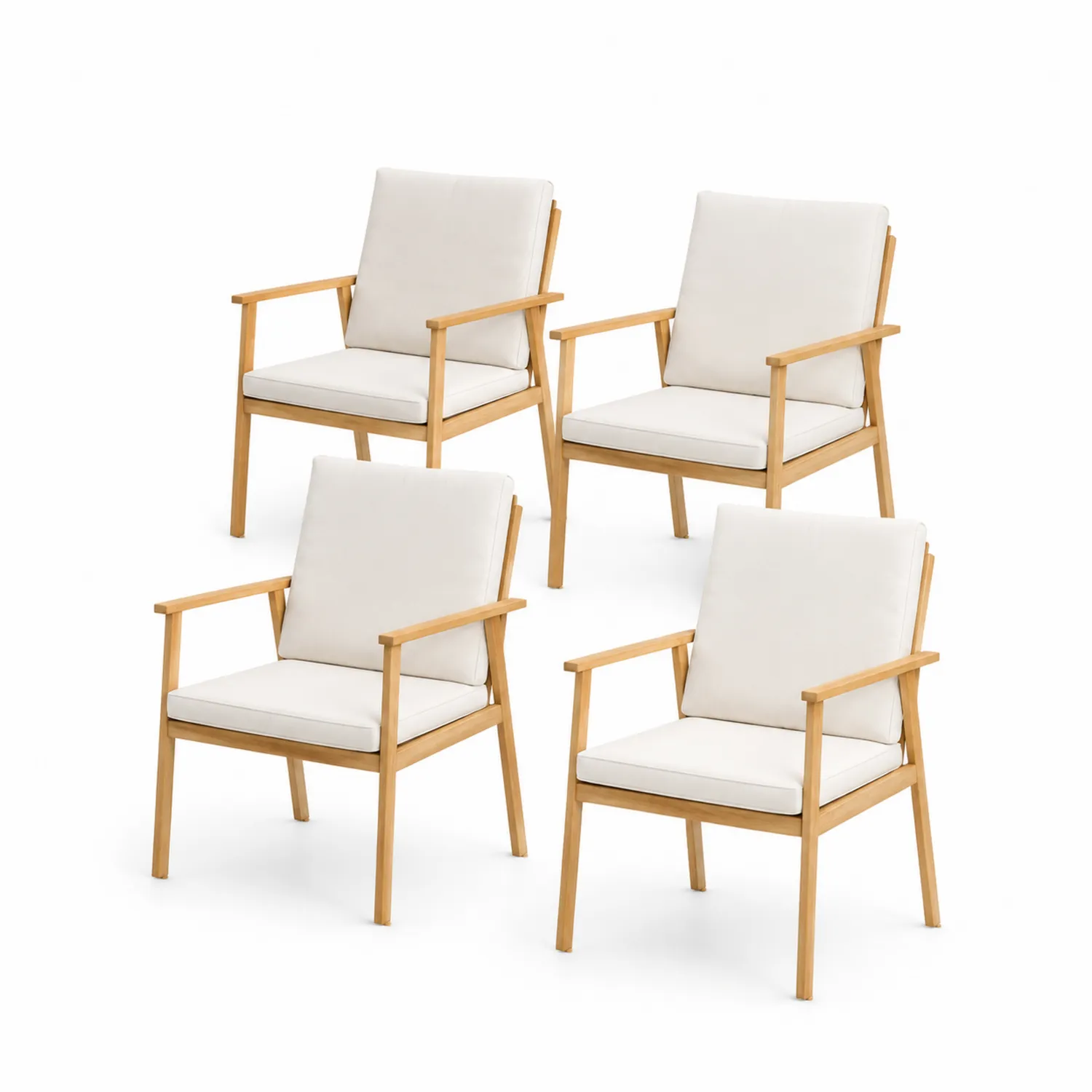 Ensemble de 4 chaises en bois avec coussins en tissu beige