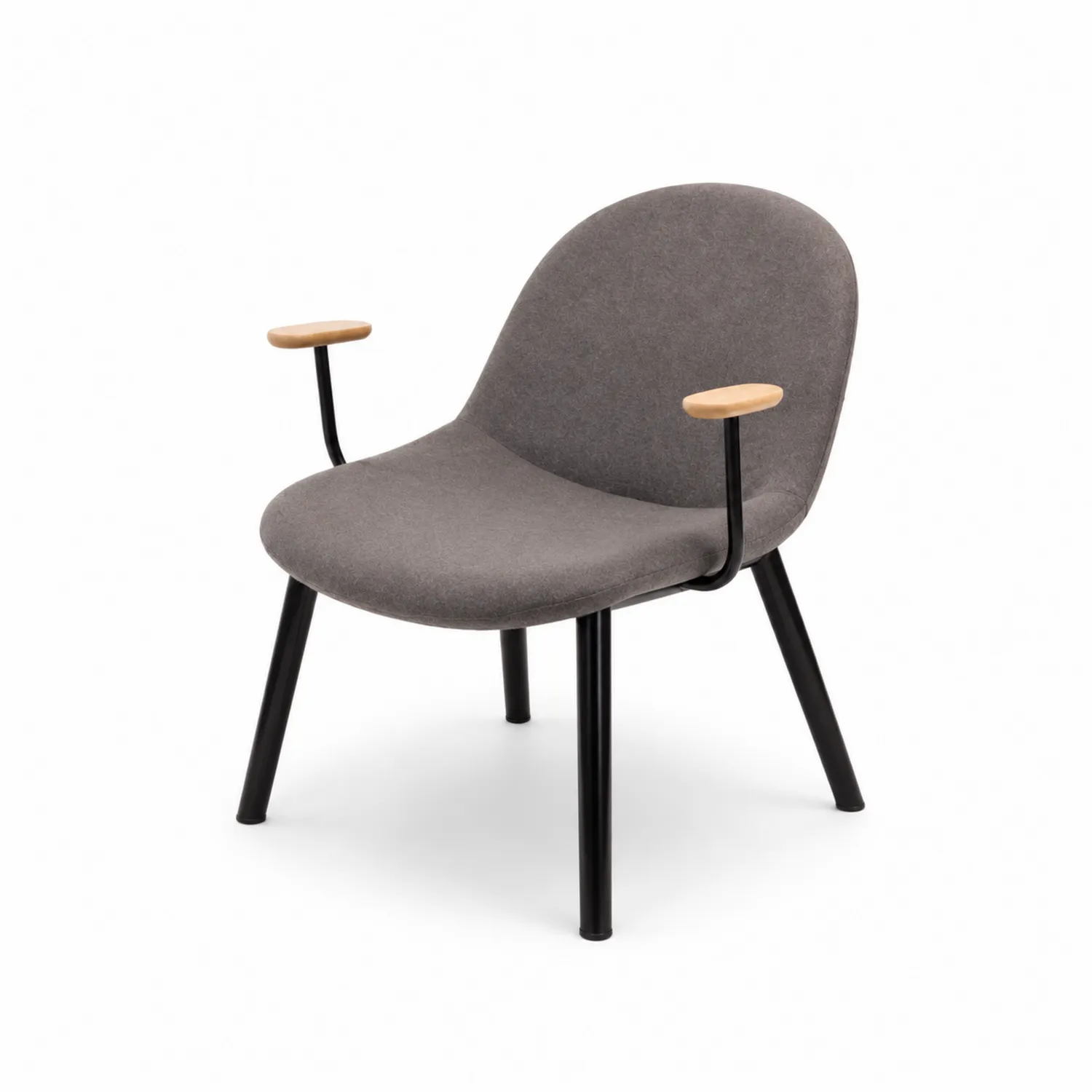 Chaise en tissu avec accoudoirs en bois et structure en métal, Gris