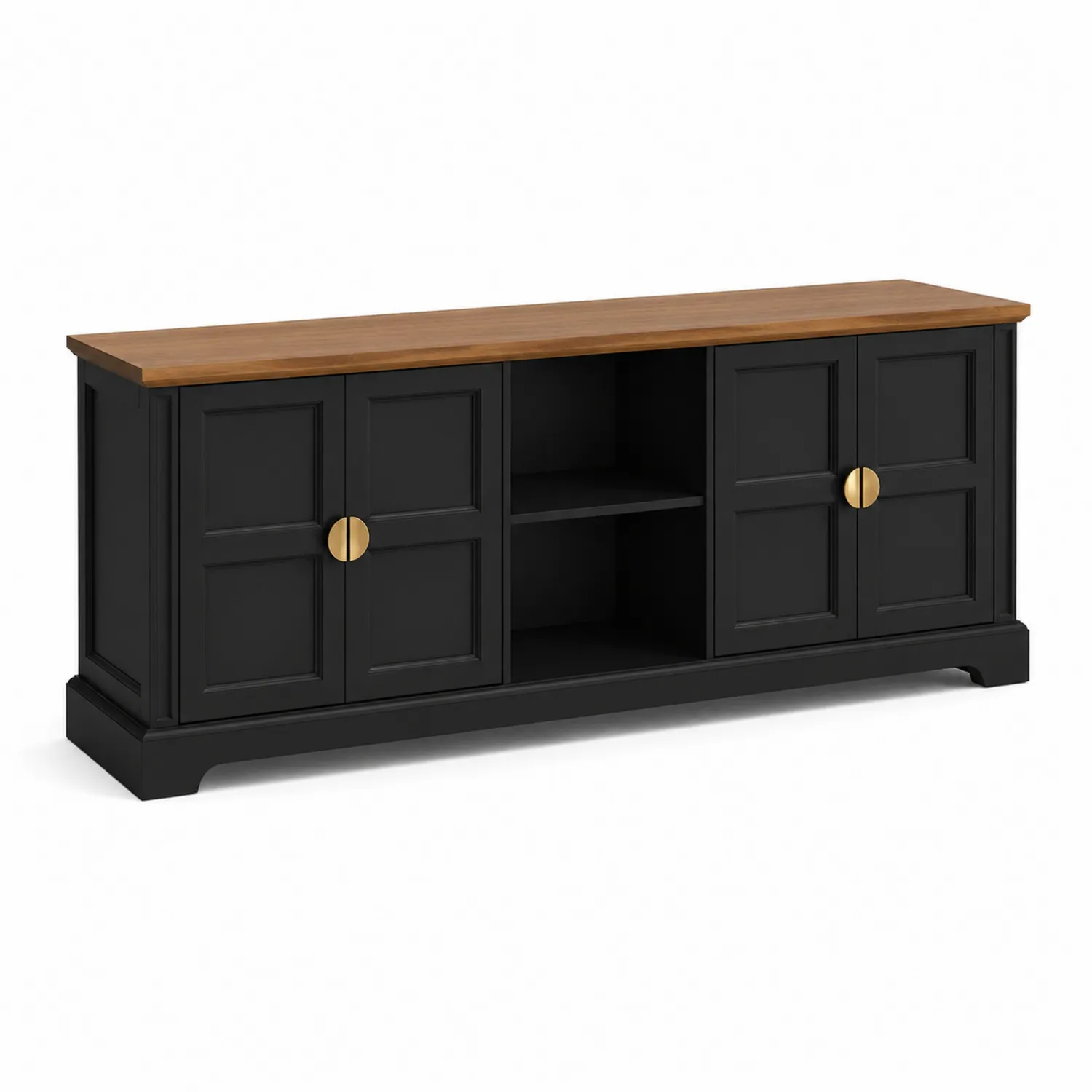 Meuble TV en bois Noir et Brun avec portes battantes