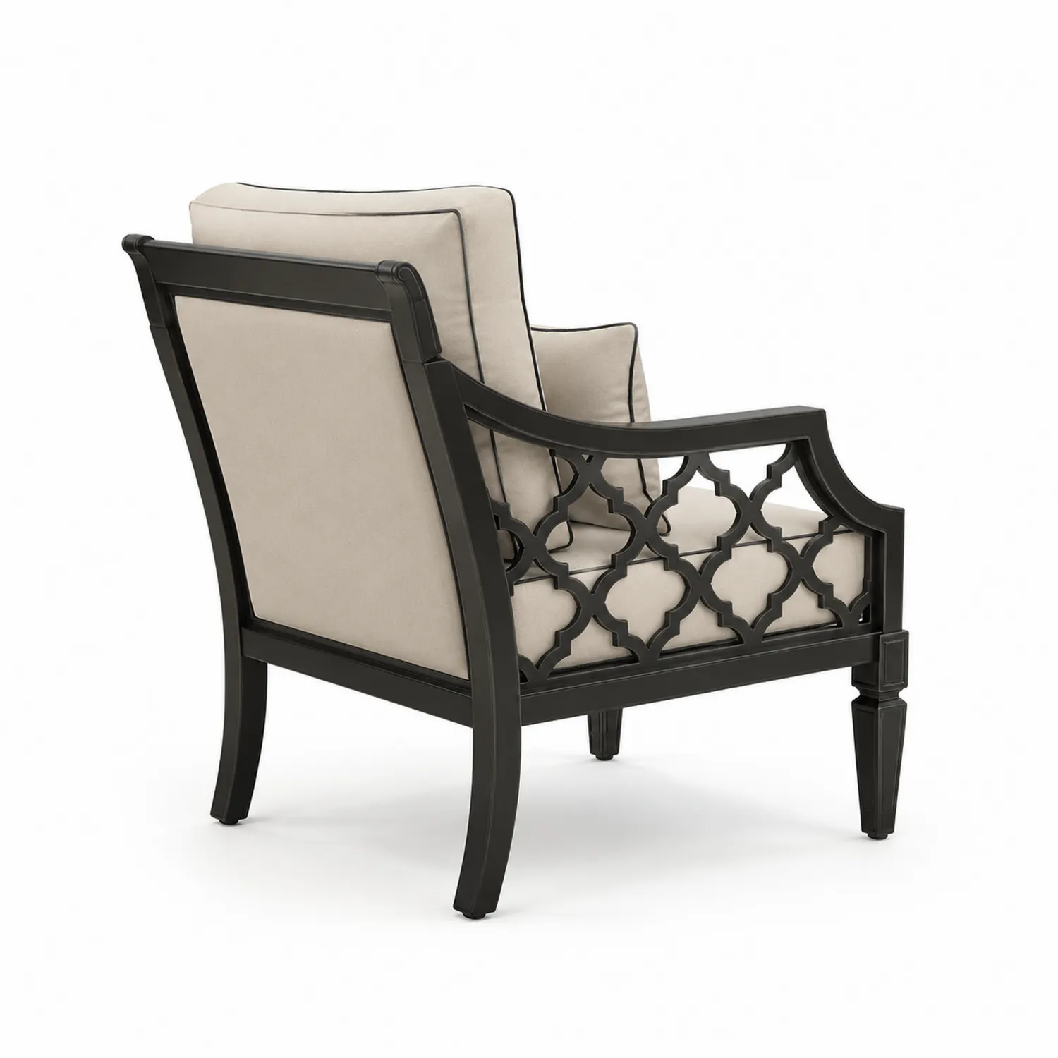 Fauteuil en aluminium noir avec coussins en polyester beige