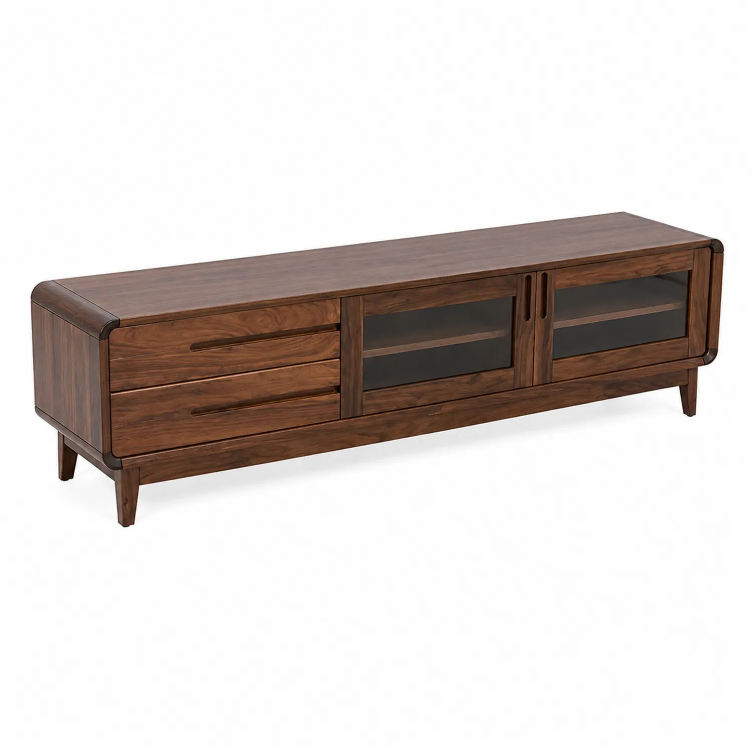 Meuble TV en bois massif et verre trempé 180x40x50 cm