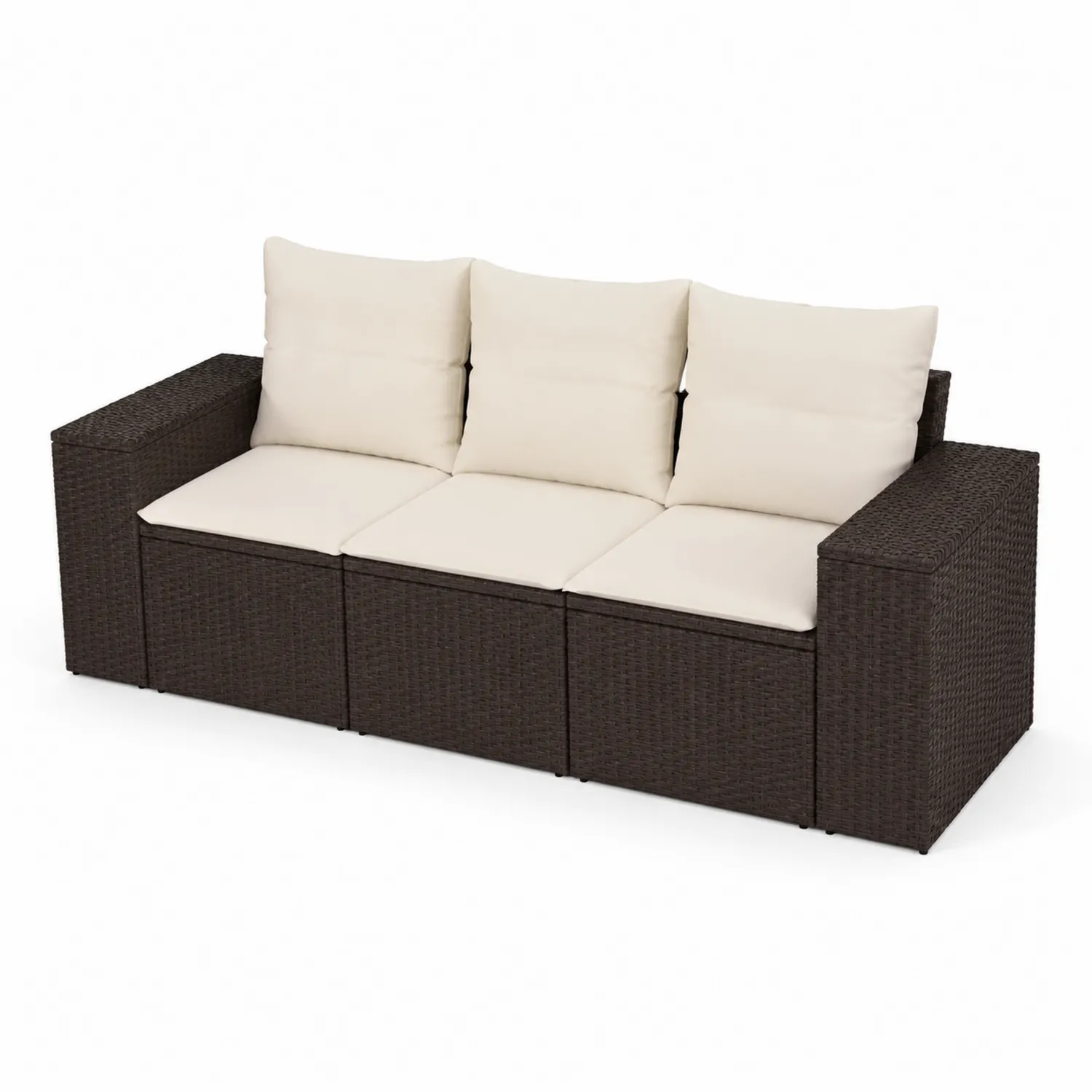 Canapé modulaire de jardin en rotin marron avec coussins crème