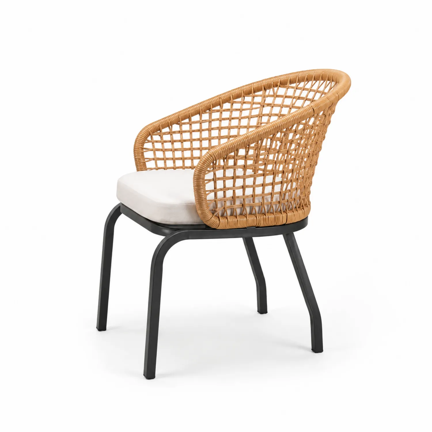 Chaise en osier synthétique avec cadre en aluminium et coussin beige