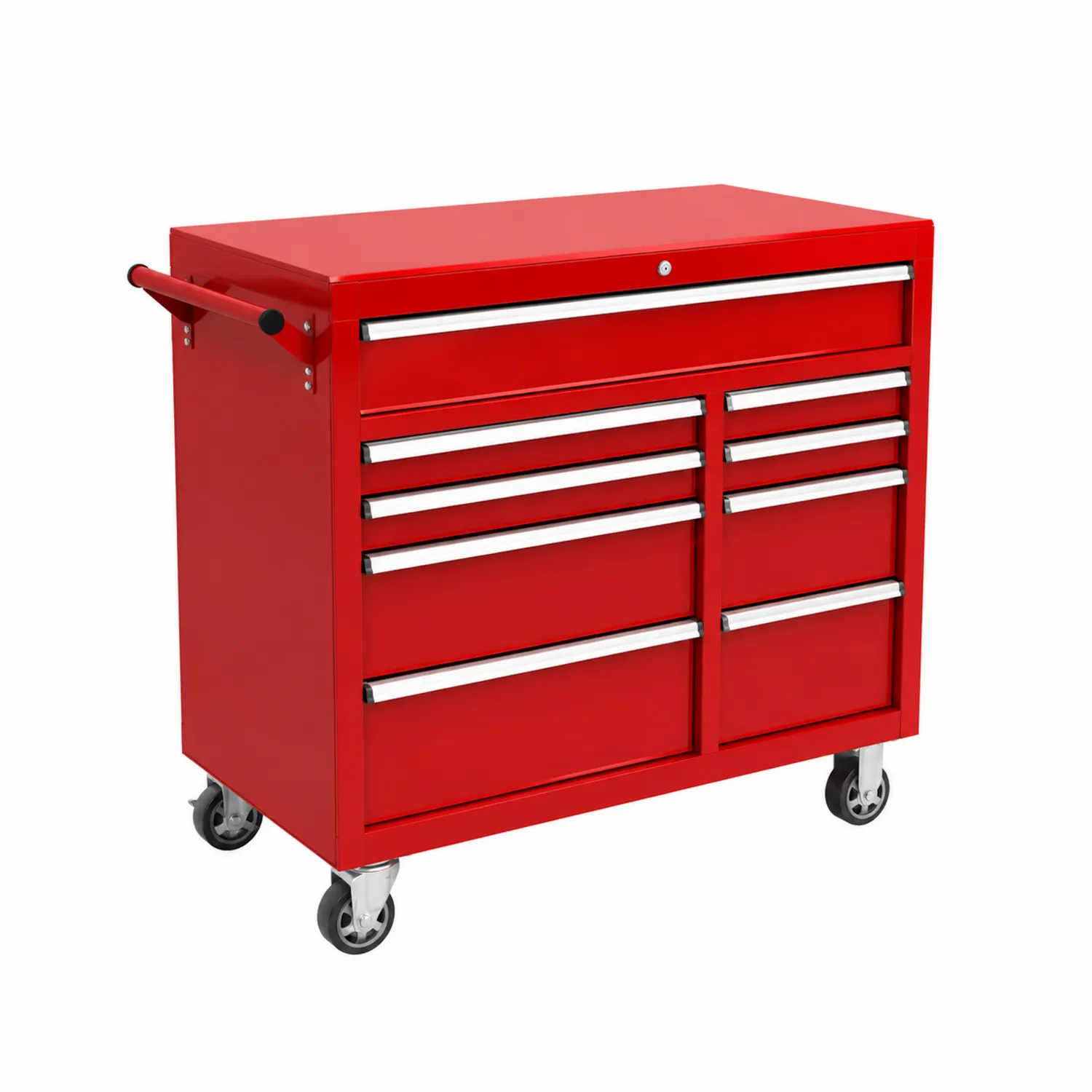 Chariot à outils en métal rouge avec roues et serrure