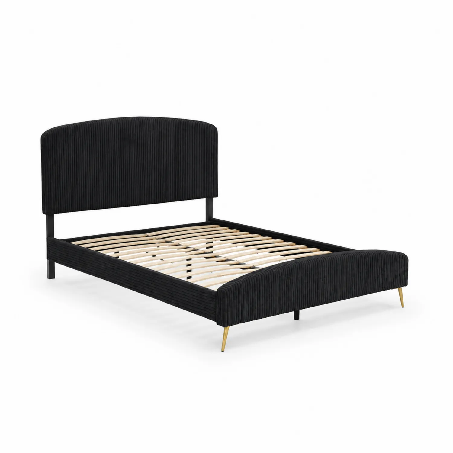 Lit double en bois et velours Noir avec pieds en métal 140x200 cm