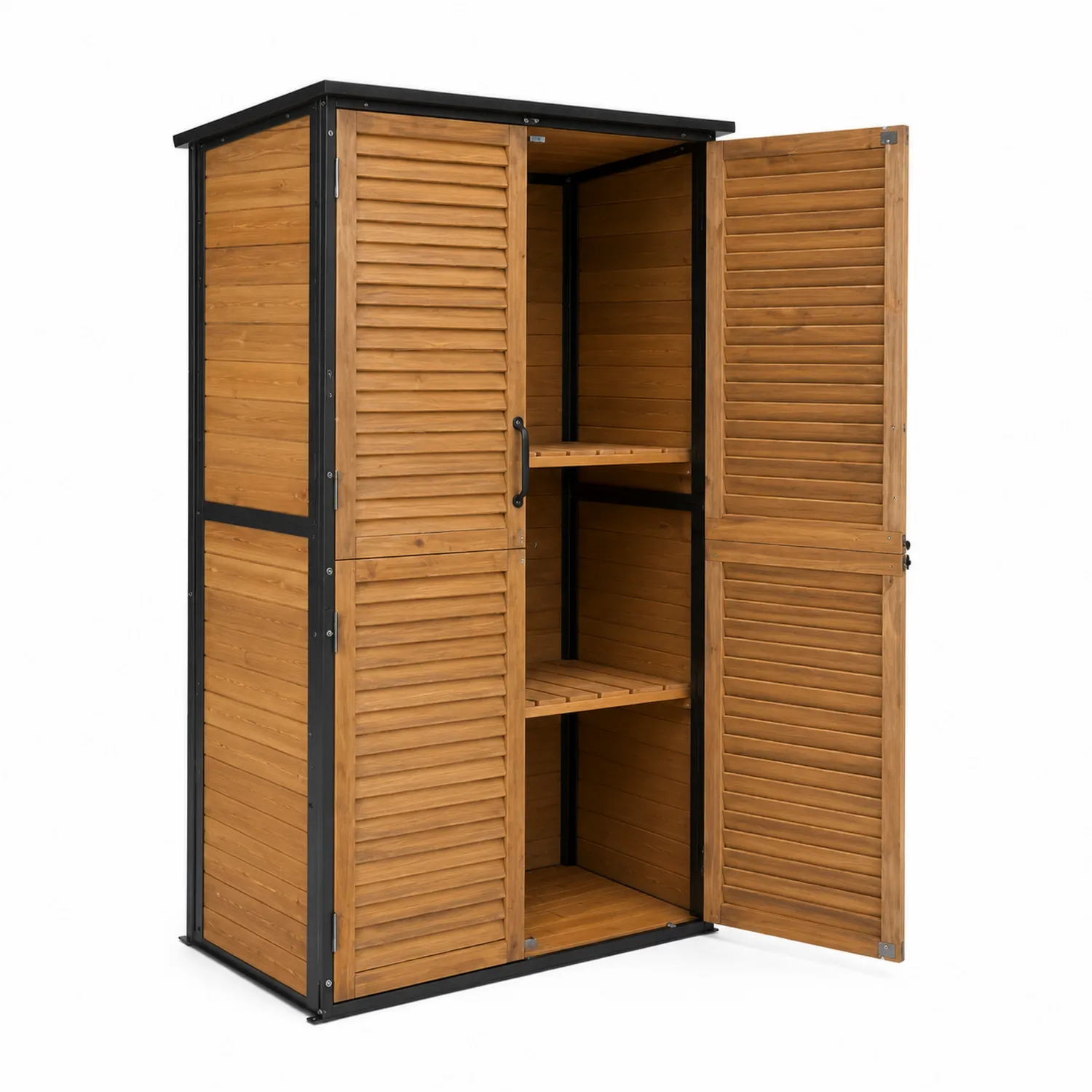 Armoire de rangement extérieure en bois d'acacia et acier