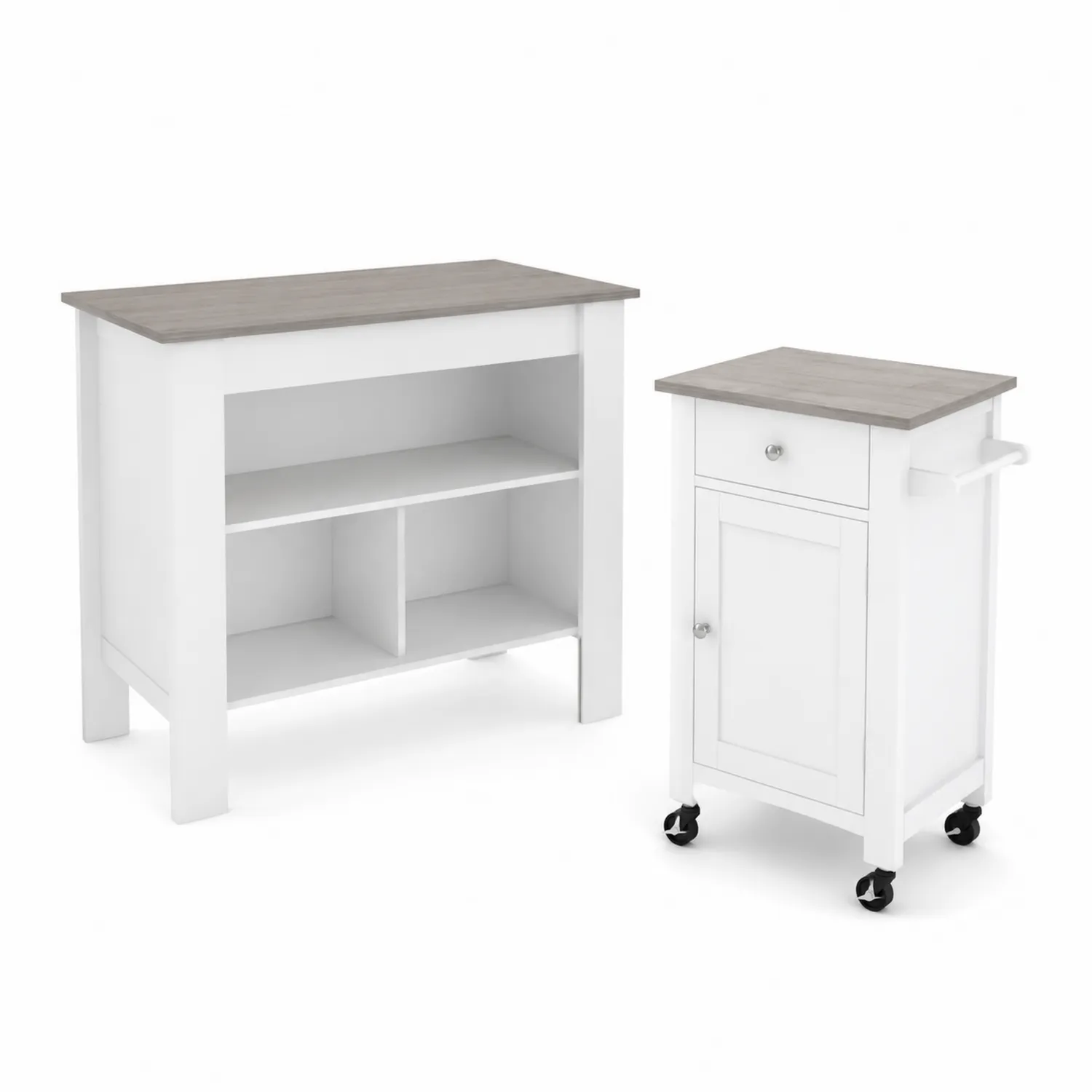Ensemble d'île de cuisine et desserte en MDF Blanc et Gris