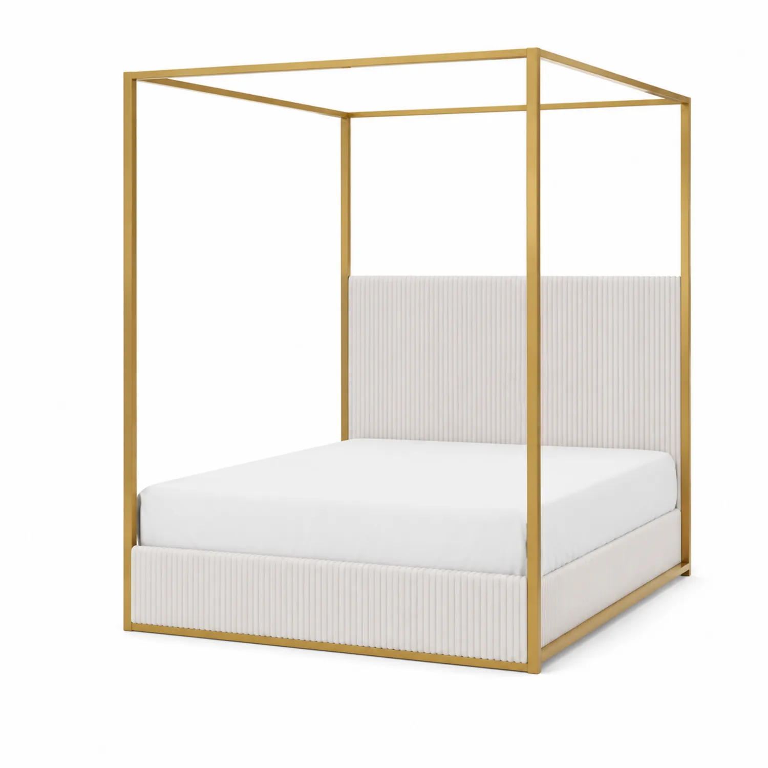 Lit à baldaquin en métal et tissu beige 200x150 cm