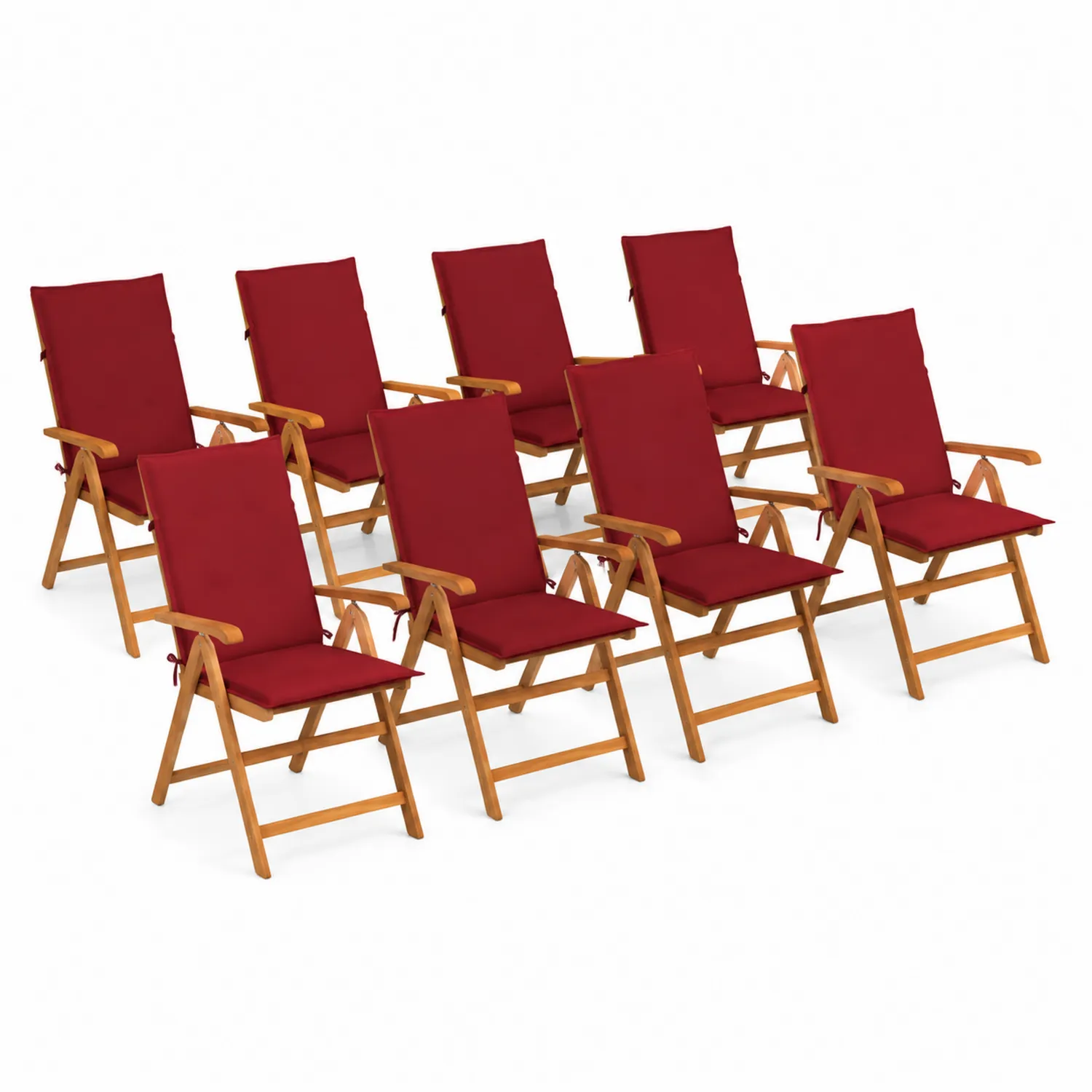 Ensemble de 8 chaises pliantes en bois et tissu rouge