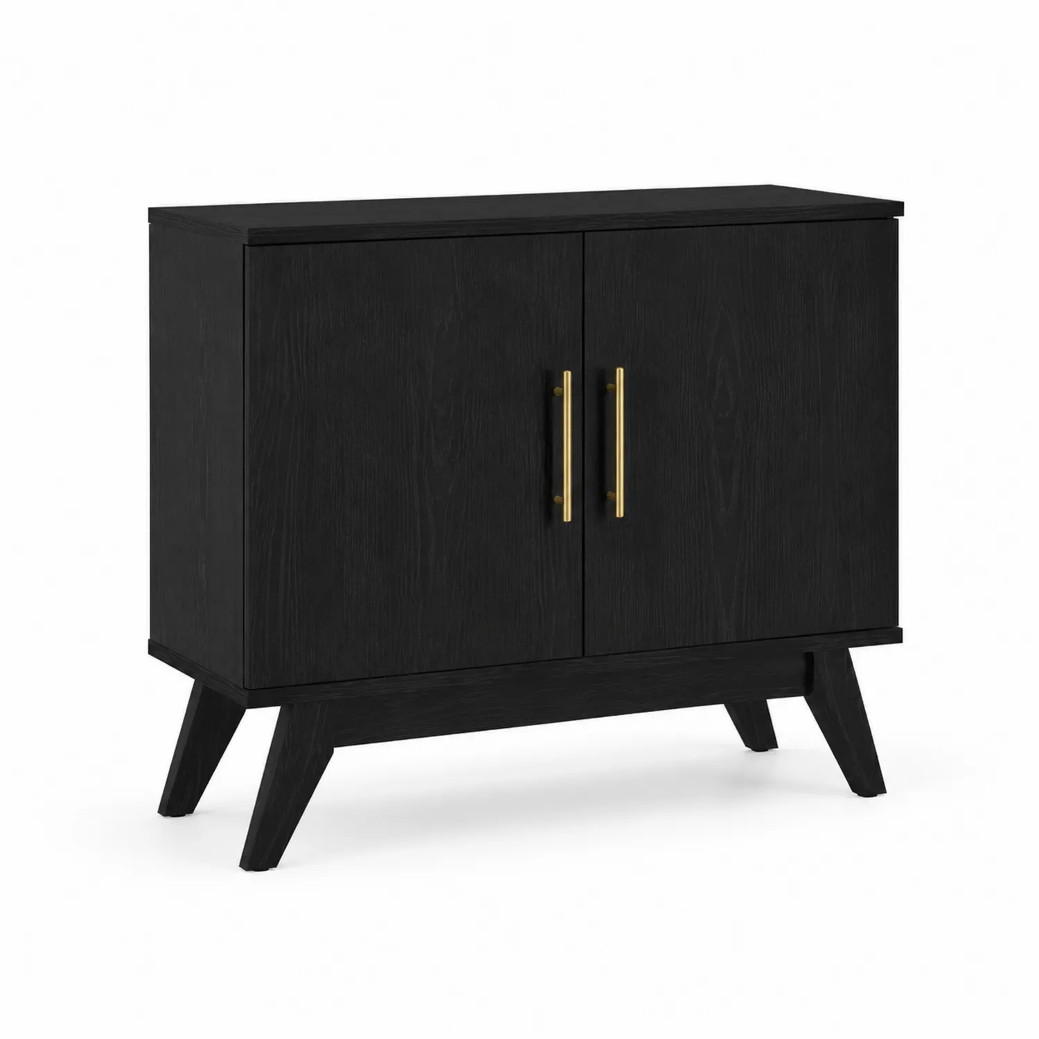 Buffet en Bois Noir avec Poignées Métalliques