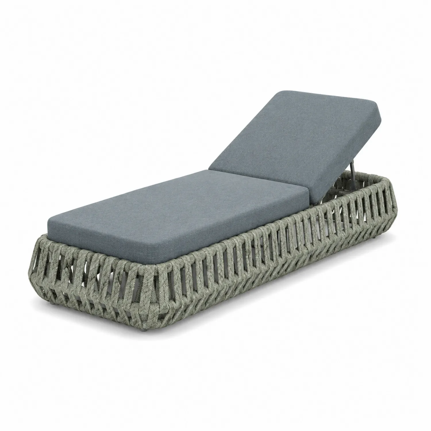 Chaise longue en corde tressée avec coussin en polyester gris