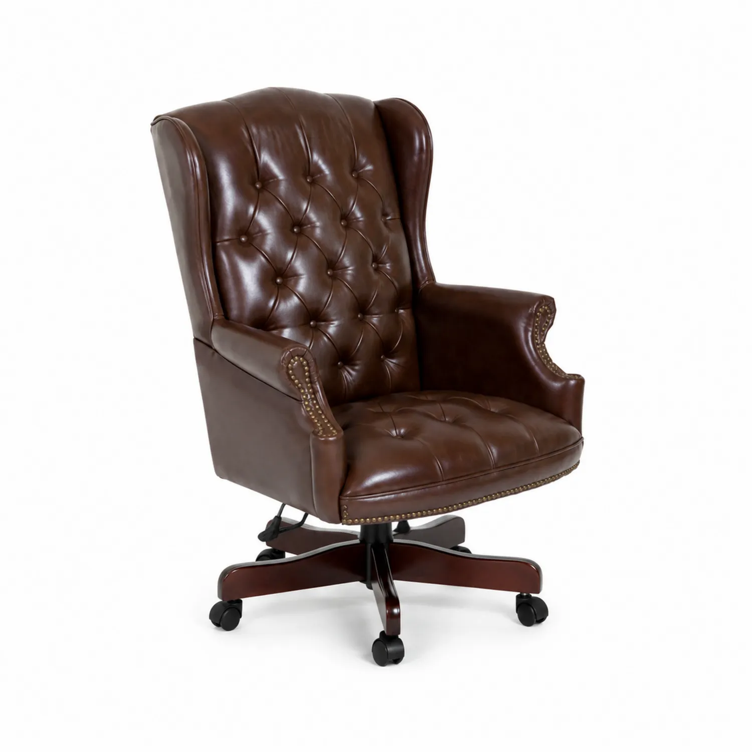Fauteuil de bureau en cuir avec base en bois