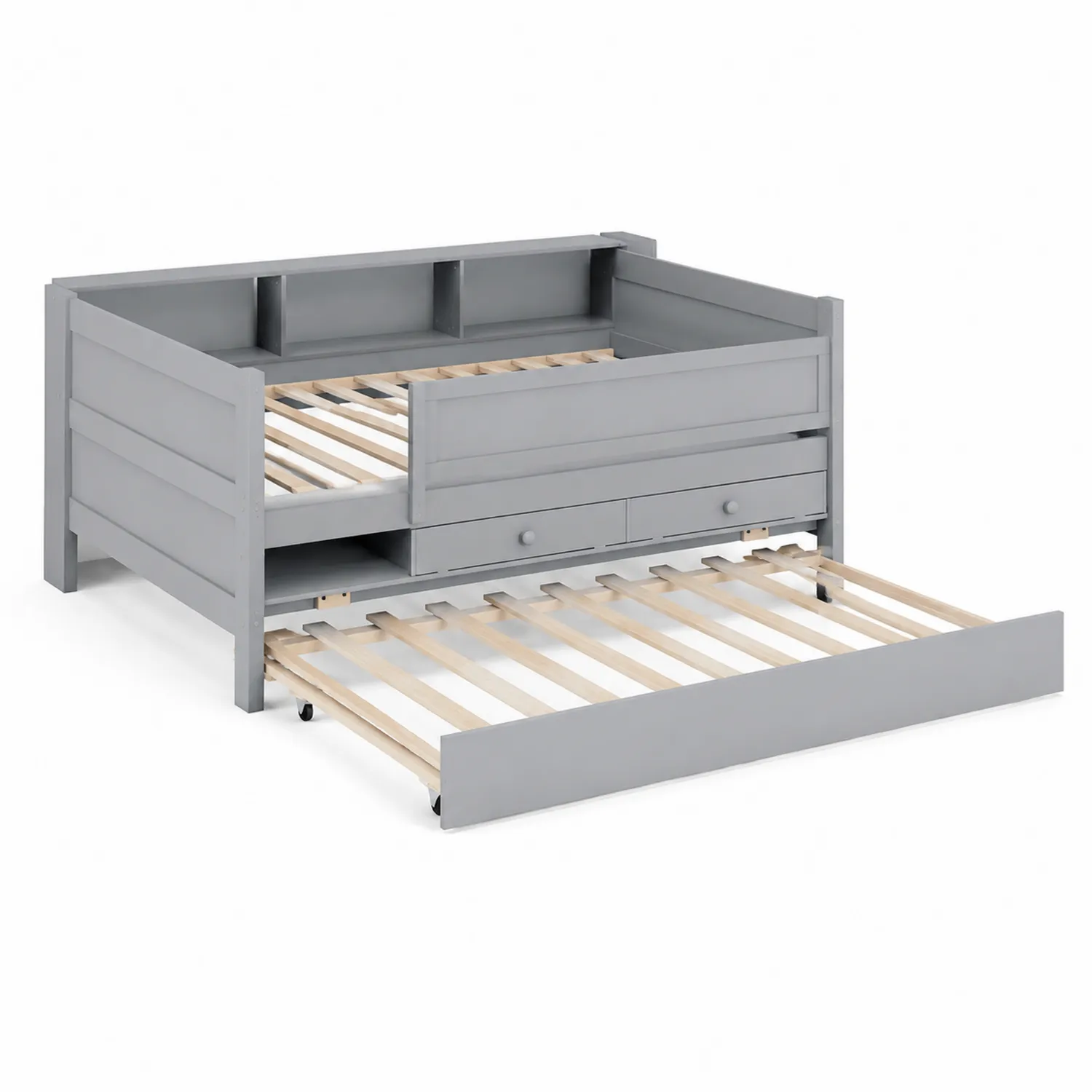 Lit gigogne en bois de pin gris avec tiroirs 200x90 cm