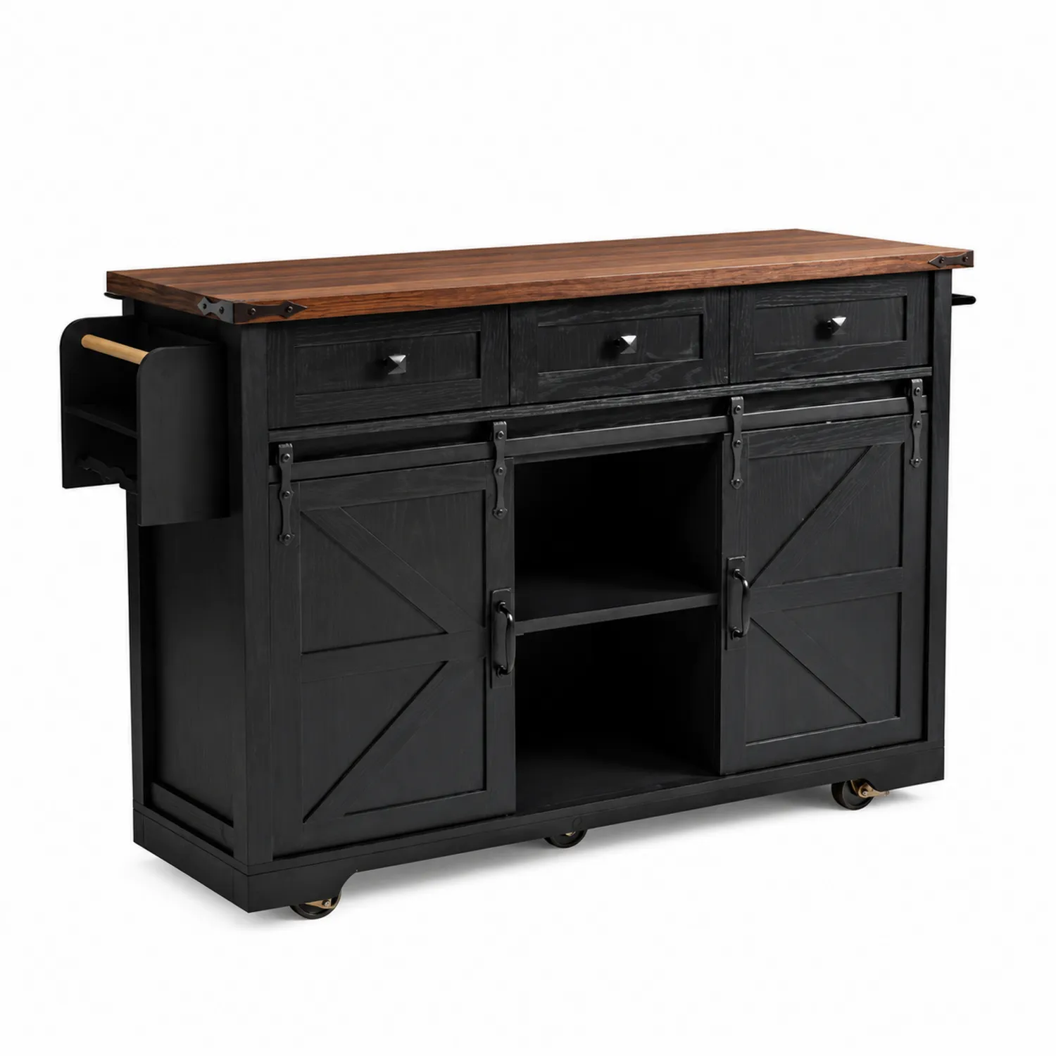 Îlot de cuisine en bois et métal Noir 120x40x90 cm