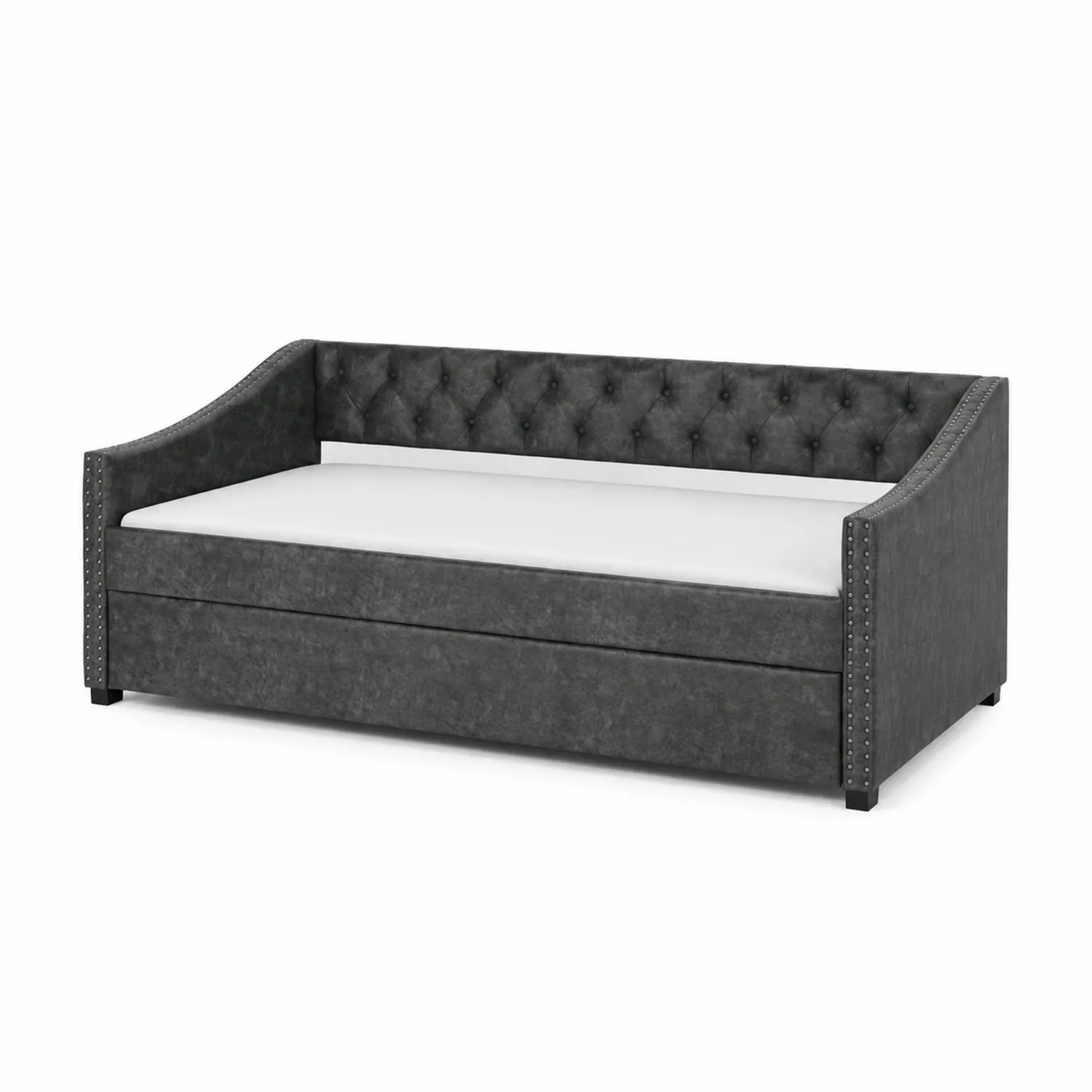 Banquette Lit Velours Gris avec Rangement